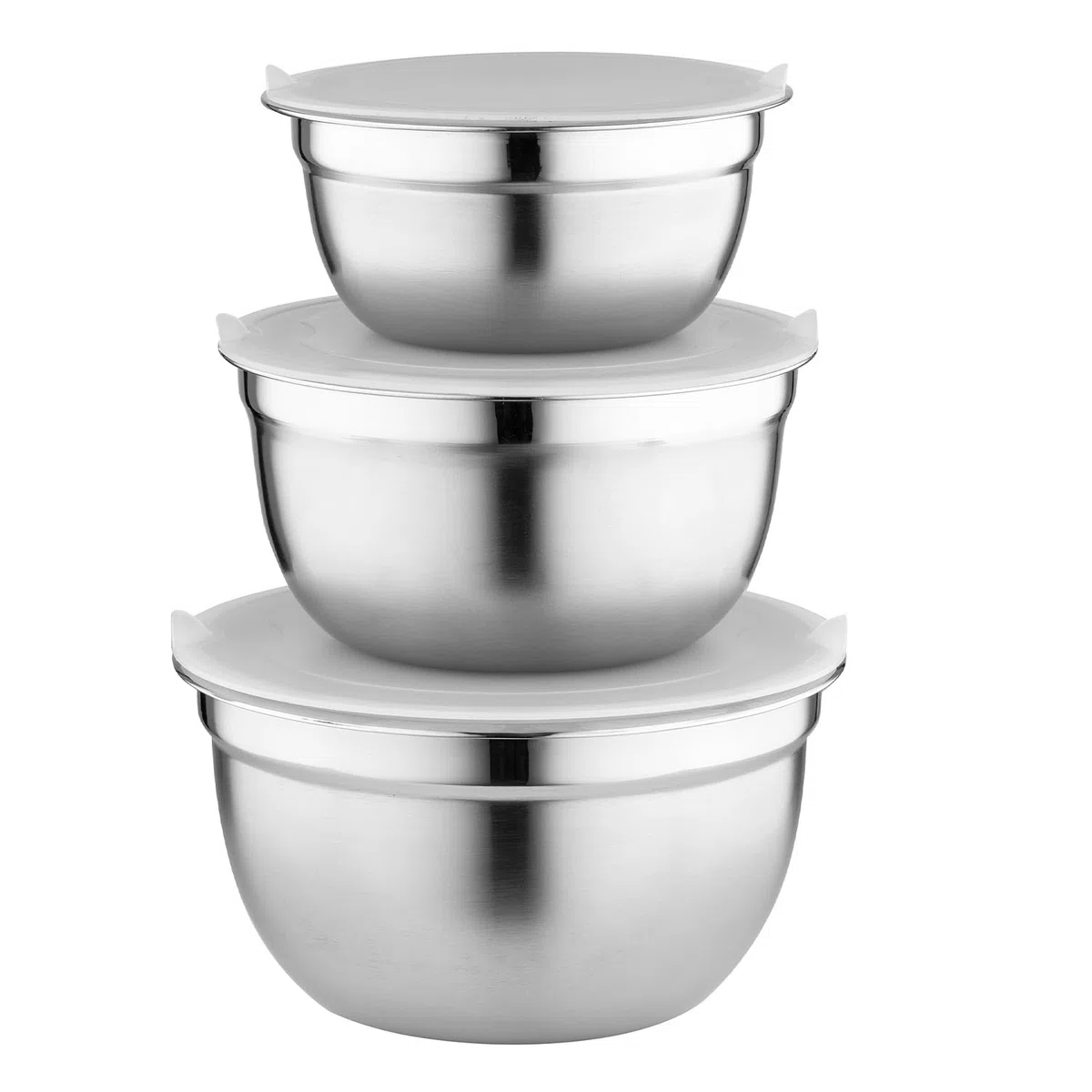 FLORINA Set di 3 Ciotole Acciaio Inox Cucina I 14 16 18 cm I Ciotola per Impasti con Coperchio Ermetico I Insalatiera per Insalata Lavabile in Lavastoviglie I Ideale per Cucinare e Cuocere I Argento