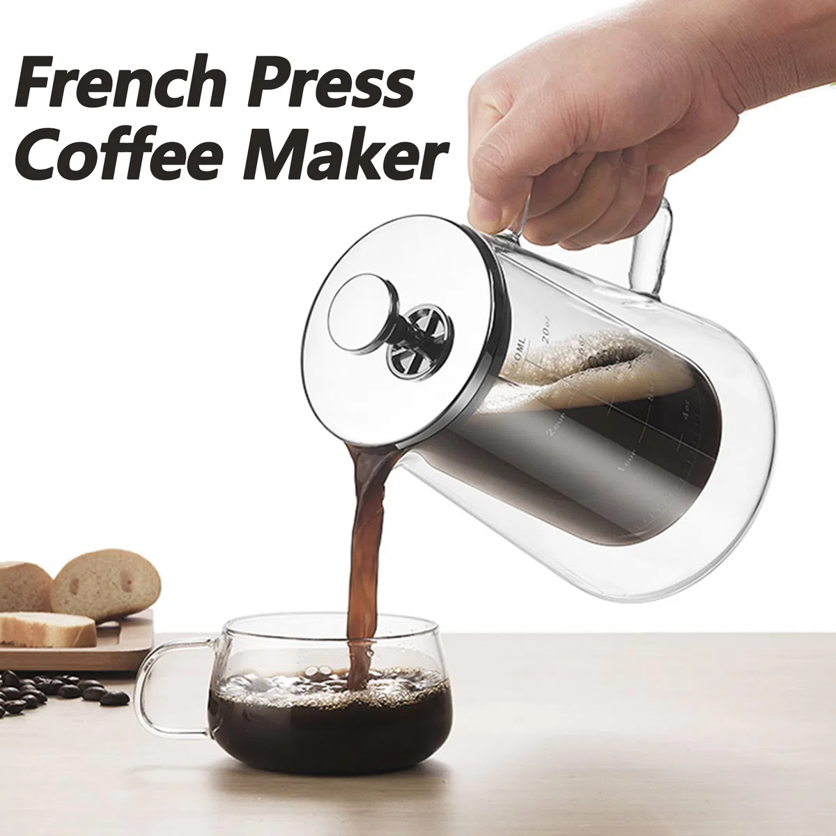 Caffettiera francese da 2 tazze, per filtrare caffè, tè sfuso e schiuma di latte, con triplo filtro in acciaio inox, piccola pressa per tè in vetro borosilicato resistente al calore