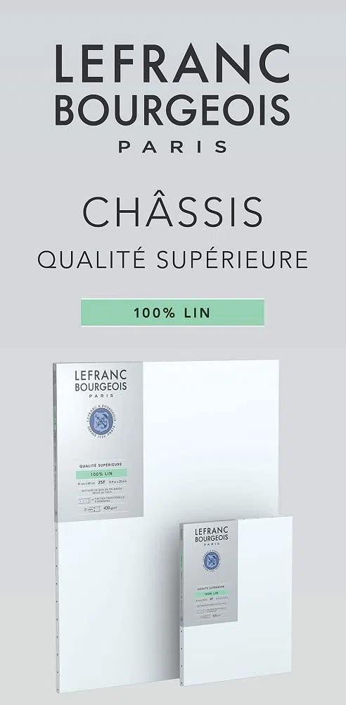 Lefranc Bourgeois 111192 - Telaio in 100% lino di prima qualità, pronto all'uso con primer in gesso di biossido di titanio, lato inchiodato su legno di pino massiccio, 12F
