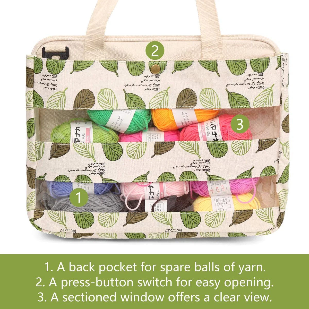 LAVIEVERT Borsa tote per lavori a maglia, borsa per riporre i filati, per il trasporto di progetti, ferri da maglia, uncinetti e altri accessori, Beige, Large
