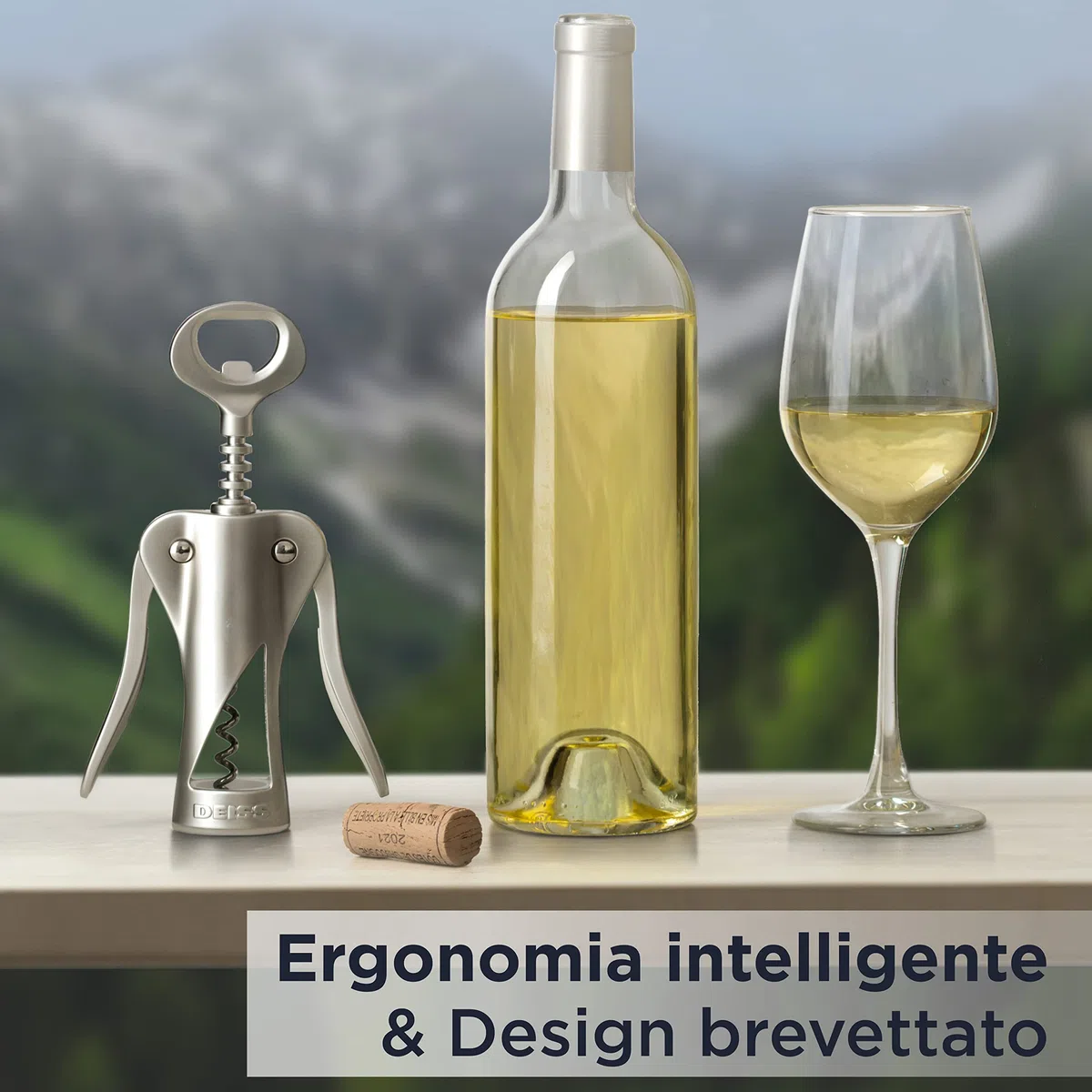 Apribottiglie per vino Deiss Lux, cavatappi ad alta interamente in metallo con apribottiglie per birra incorporato - tappatore ergonomico per vino