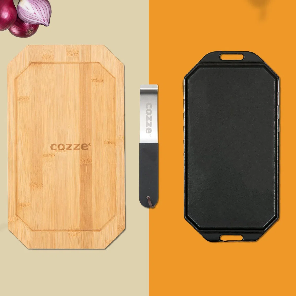 Millarco Padella reversibile in ghisa Cozze® con vassoio in legno 165x330 mm