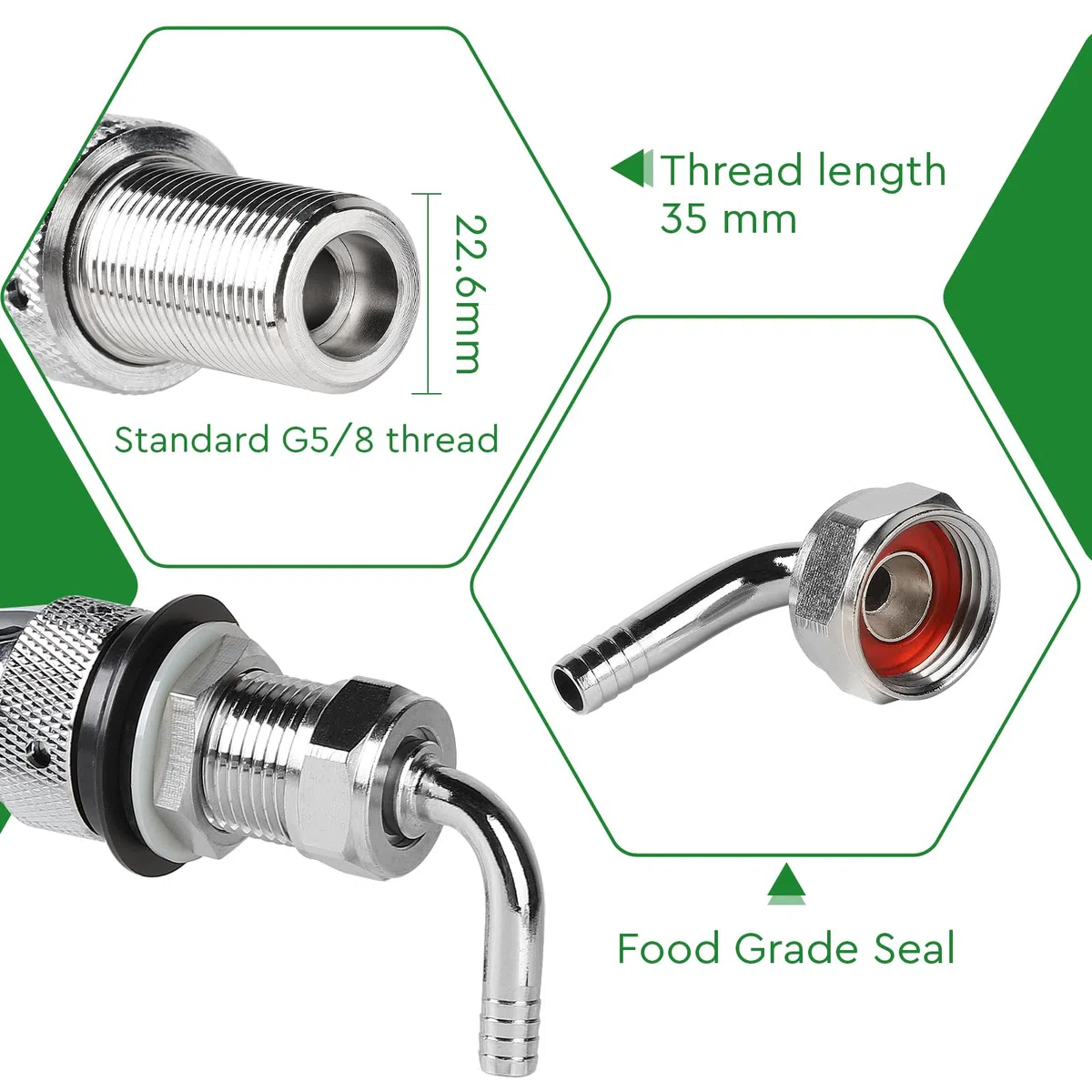 CPROSP Barile Rubinetti Spillatore Regolabile con Filettatura G5/8, Rubinetto per Birra Cromato, Spina Birra per Casa, Bar, Ristoranti Argento