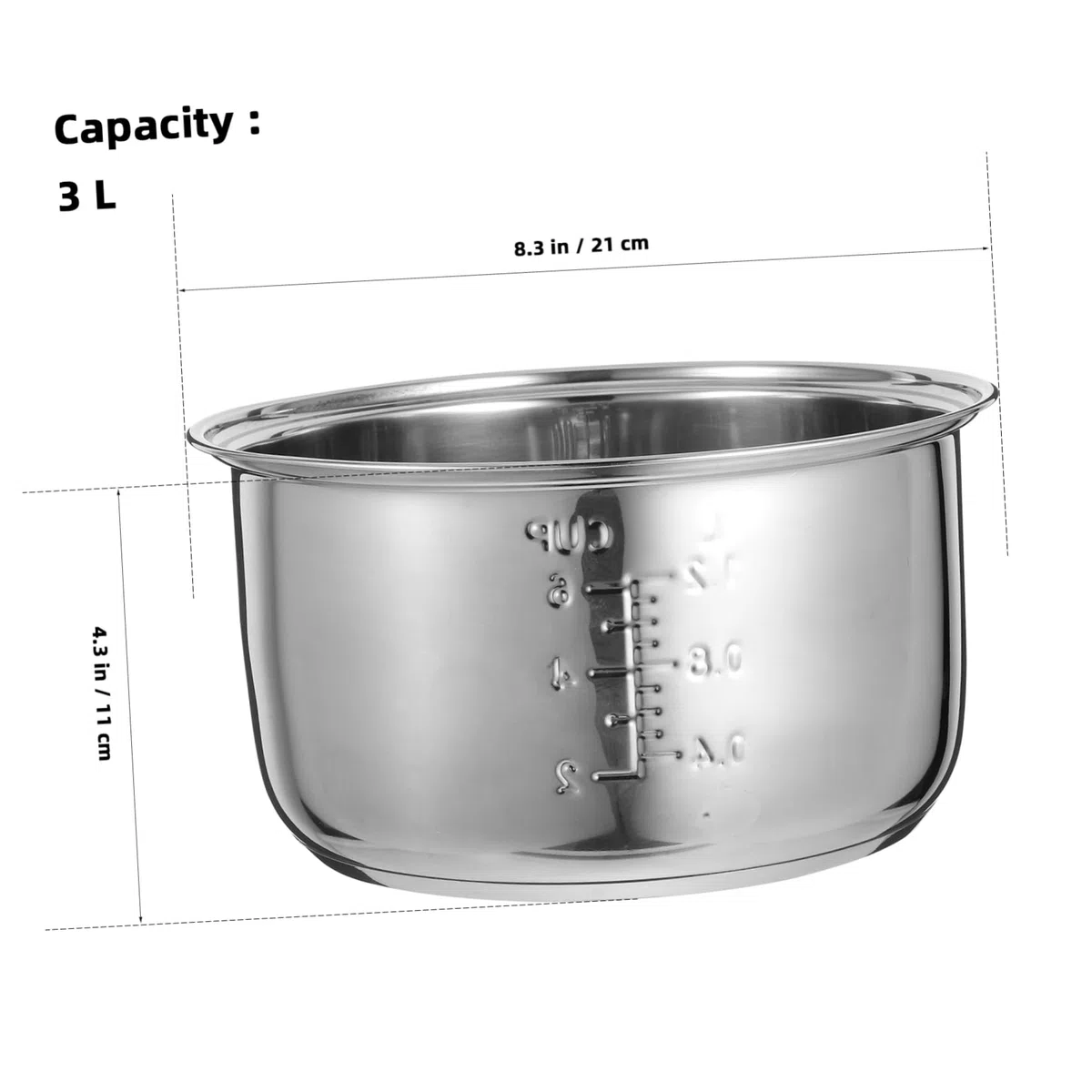 Hemobllo Pentola Interna Accessorio Facile da Pulire da 3l per Cuociriso in Acciaio Inossidabile Versatile per Cucina e Ufficio per Cucina e Ufficio