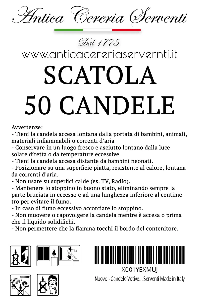 Candele Votive Confezione da 50pz Candelora Ceriola 30cm Antica Cereria Serventi Made in Italy