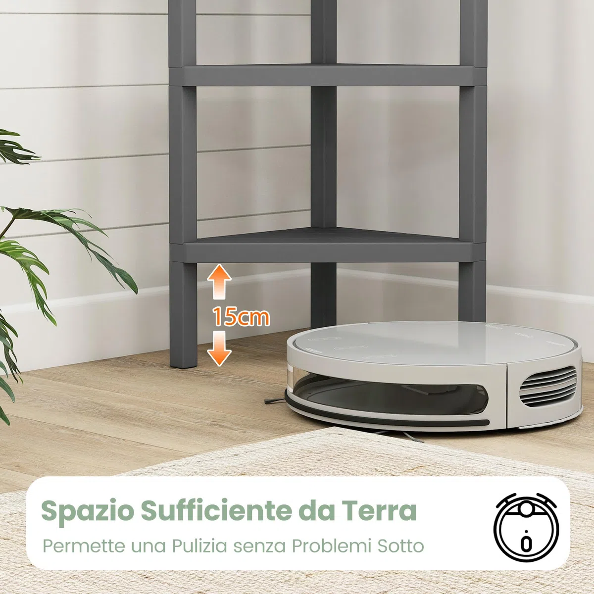 COSTWAY Supporto Scaffale ad Angolo, Libreria ad Angolo a 4 Ripiani con Scaffali a Doghe Aperte, Mensola per Esposizione e Organizzazione per Ufficio Soggiorno Cucina e Bagno (Grigio)
