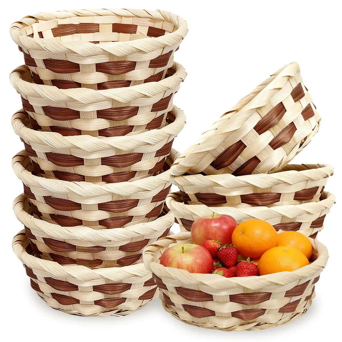 10 Confezione di cestini rotondi regalo, cestino per pane in bambù, cestino piccolo in bambù da 17 cm, cestino per alimenti intrecciato rotondo per frutta, verdura, snack riutilizzabile, per