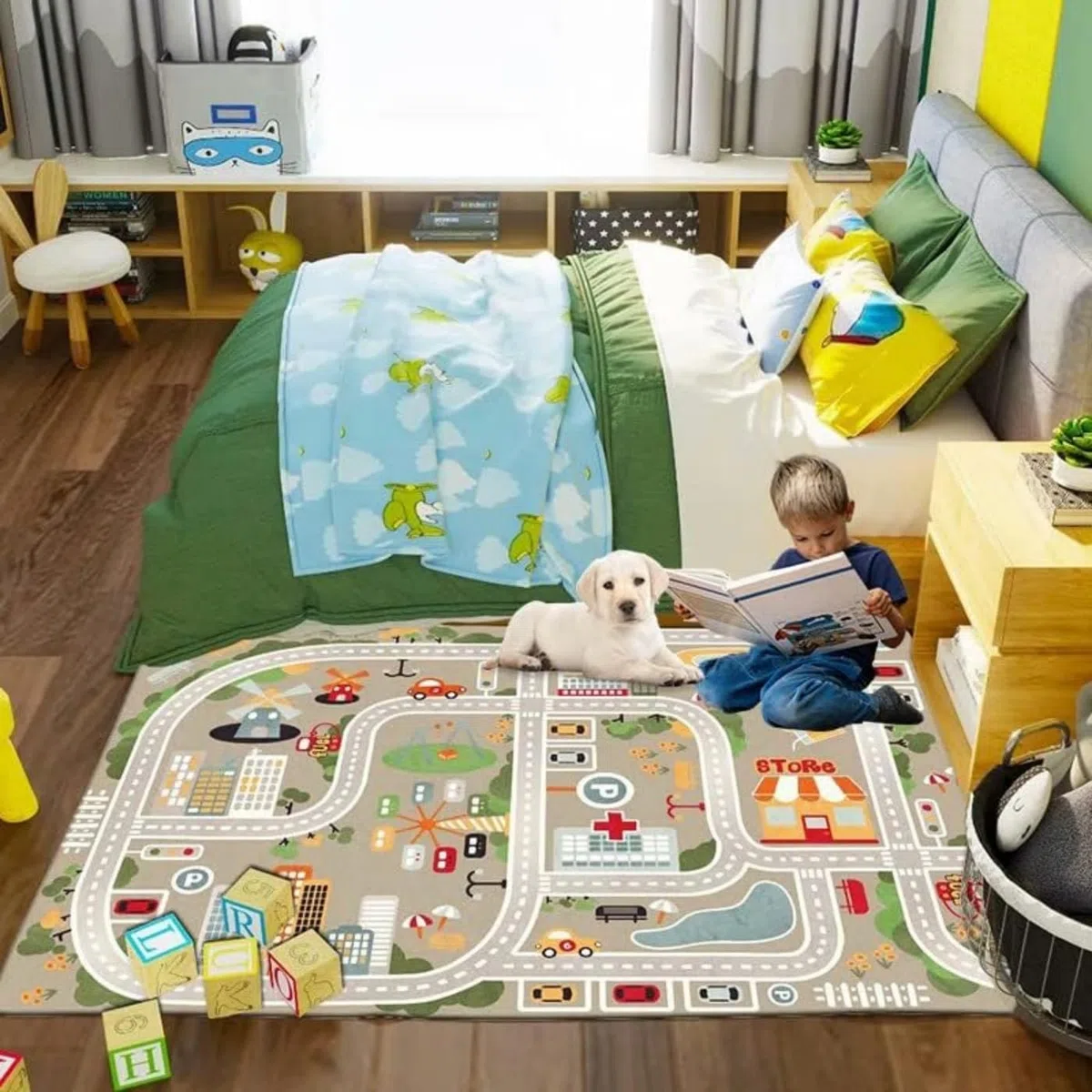 Tappeto Pista con Base in Gomma Antiscivolo Gioco Educativo Ragazzi Ragazze Tappeto da Gioco per Camera dei Bambini, Stanza dei Giochi e Camera da Letto (White,120x200cm)