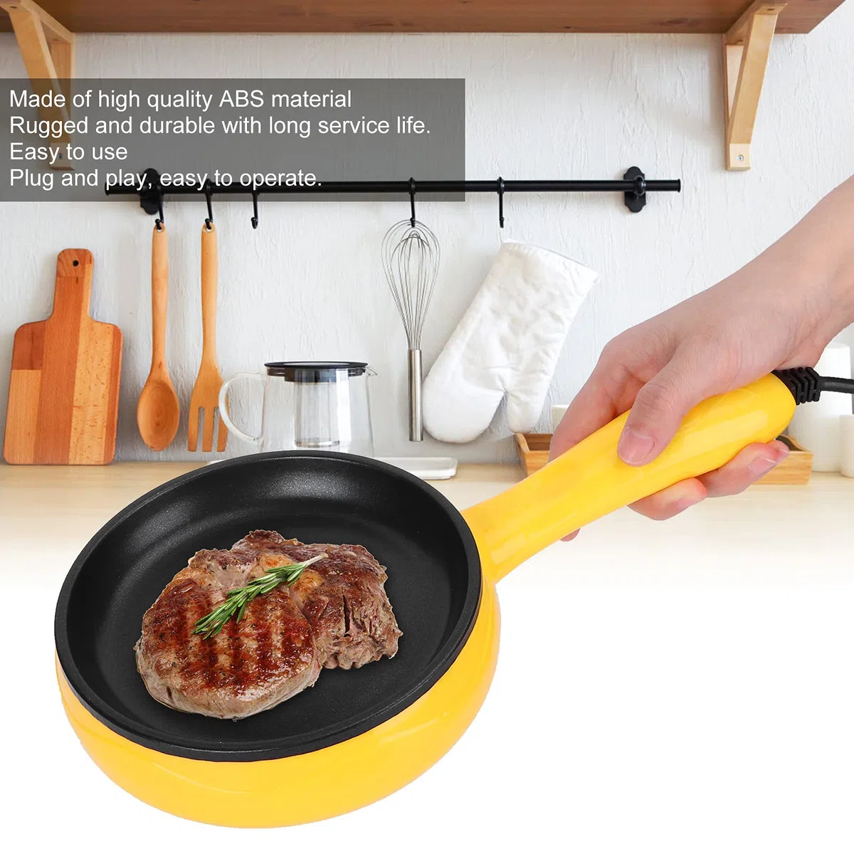 Padella Pancake Elettrica, Padella Multifunzione per Mini Uova da 350 W con Manico Padella Antiaderente per Hamburger Bistecca Colazione, per Campeggio in Dormitorio