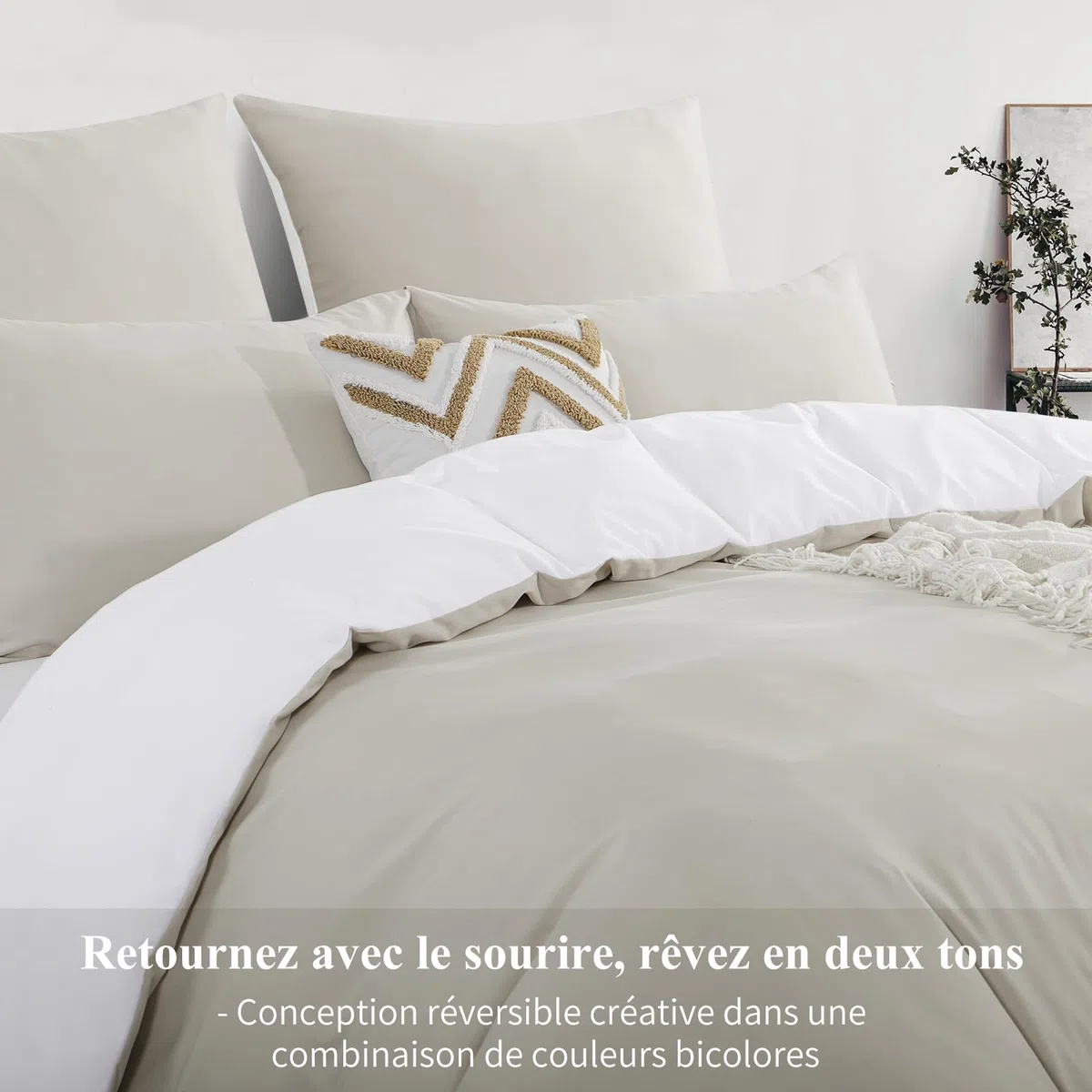 Aisbo copripiumino 240x260 biancheria da letto reversibile beige/bianco