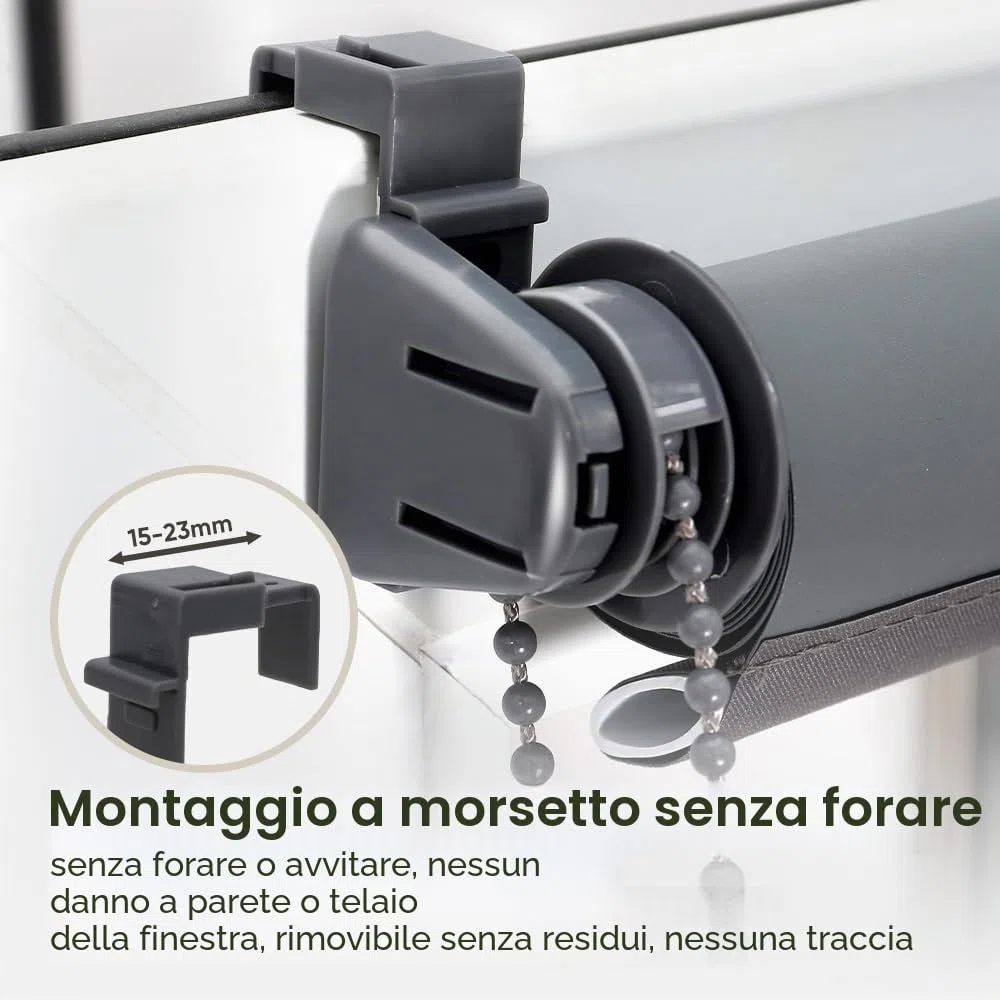 Sekey Tenda a rullo oscurante, senza fori, Klemmfix, larghezza 90 cm, protezione dal calore, protezione solare e da parete, per finestre e porte, 90 x 130 cm, grigio