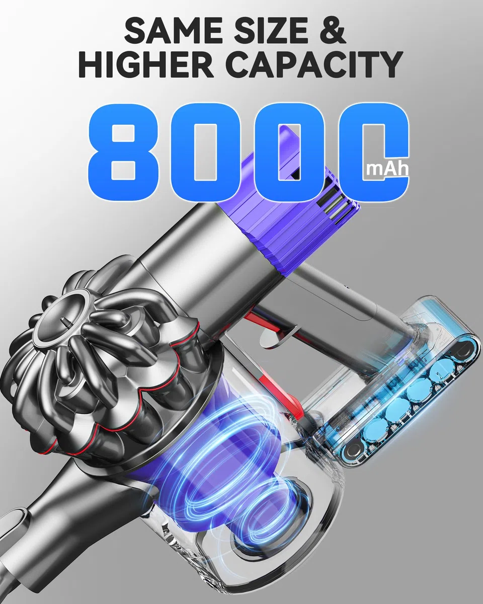 Morpilot Batteria di Ricambio per V7, 8000mAh Batteria per Dyson V7, Adatto per Motorhead Animal Trigger Pro Fluffy Mattress Absolute Aspirapolvere con 3 Filtri
