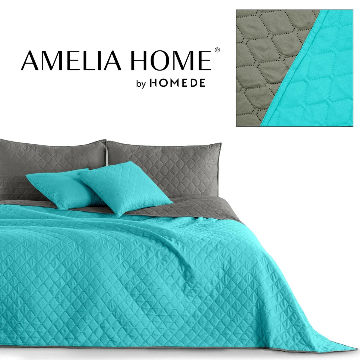 DecoKing Copriletto Reversibile Bicolore Turchese Argento Acciaio Grigio Axel 1 Piazza e Mezza 220x240cm