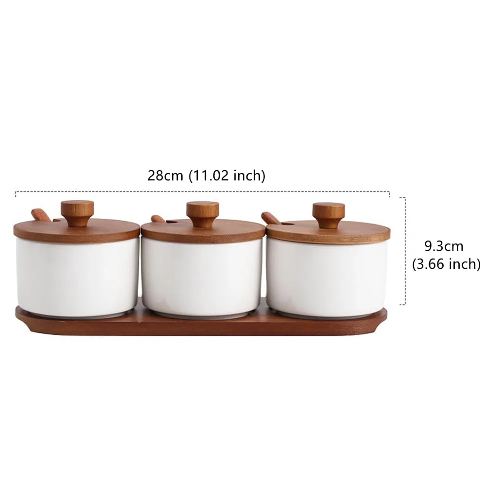 Set di 3 Zuccheriera Porcellana, 220ml Zuccheriera con Coperchio e Cucchiaio, Design Elegante, per Casa e Cucina, Bianco