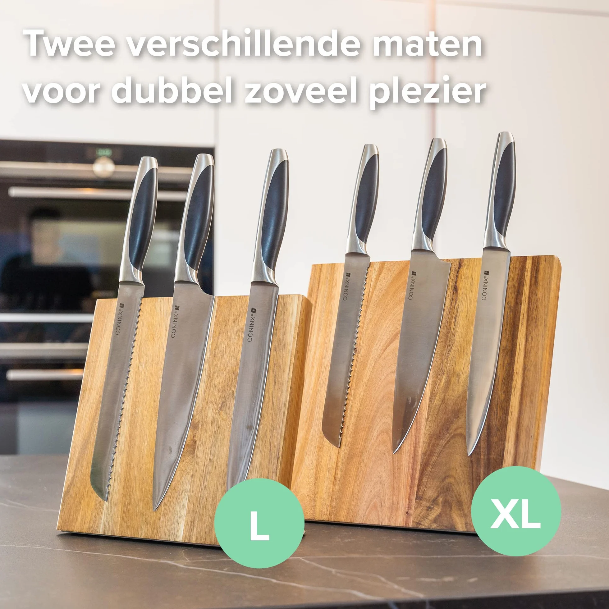 Coninx Quin XL Portacoltelli Blocco Magnetico 27.5x27.5CM | Ceppo Coltelli Vuoto | Modello Universale in Legno di Acacia | per Coltelli di Cucina