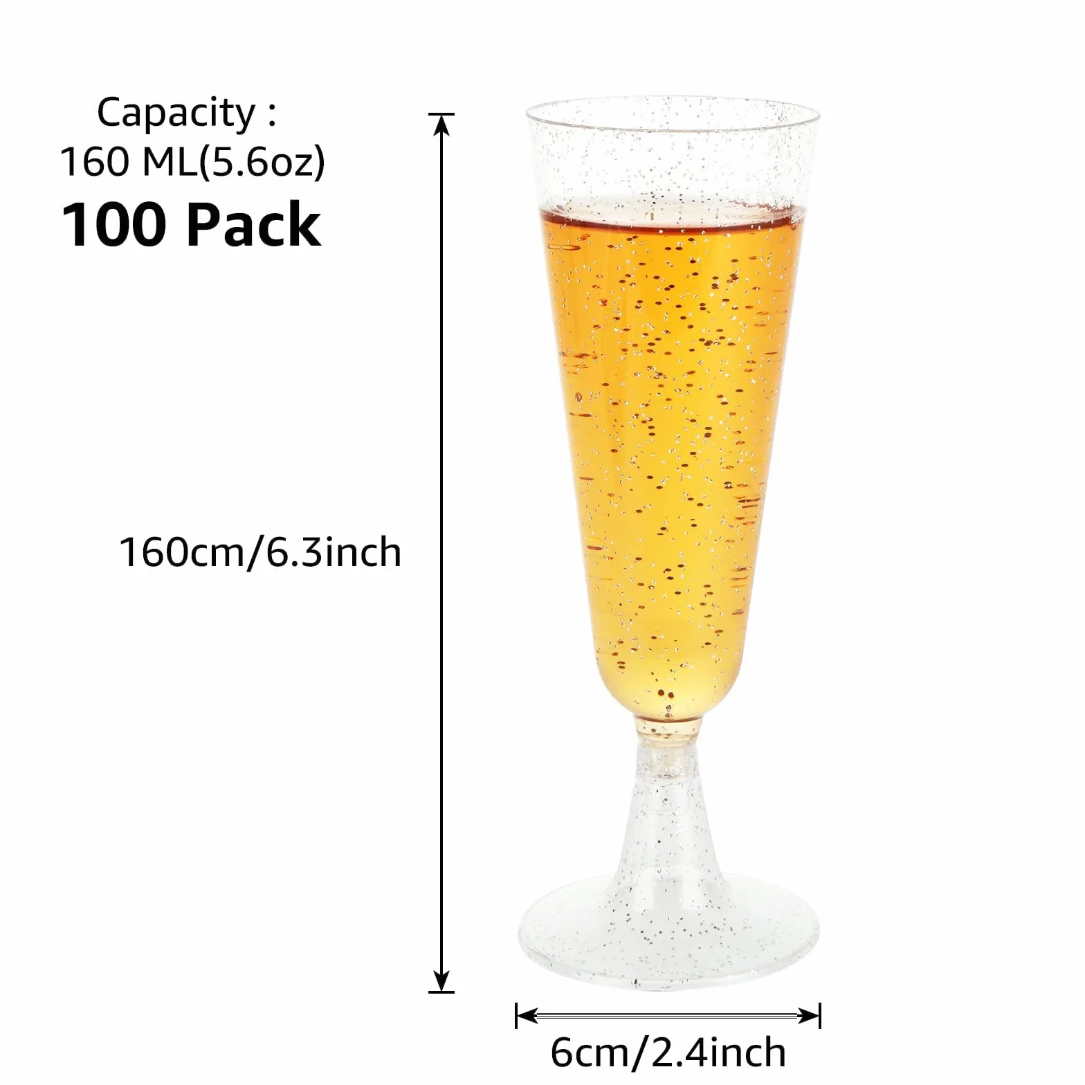 AKOLAFE Confezione da 100 bicchieri in plastica riutilizzabile, da 160 ml, per Natale, feste, matrimoni, trasparenti