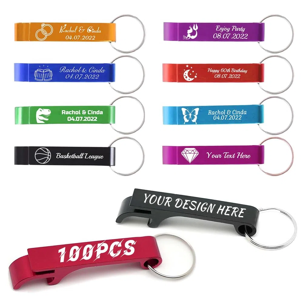 100 Pezzi Personalizzato Apribottiglie - Portachiavi Apribottiglie Personalizzabile - con testo logo - per uomo Bomboniere per gli ospiti Bulk Festa del papà Laurea