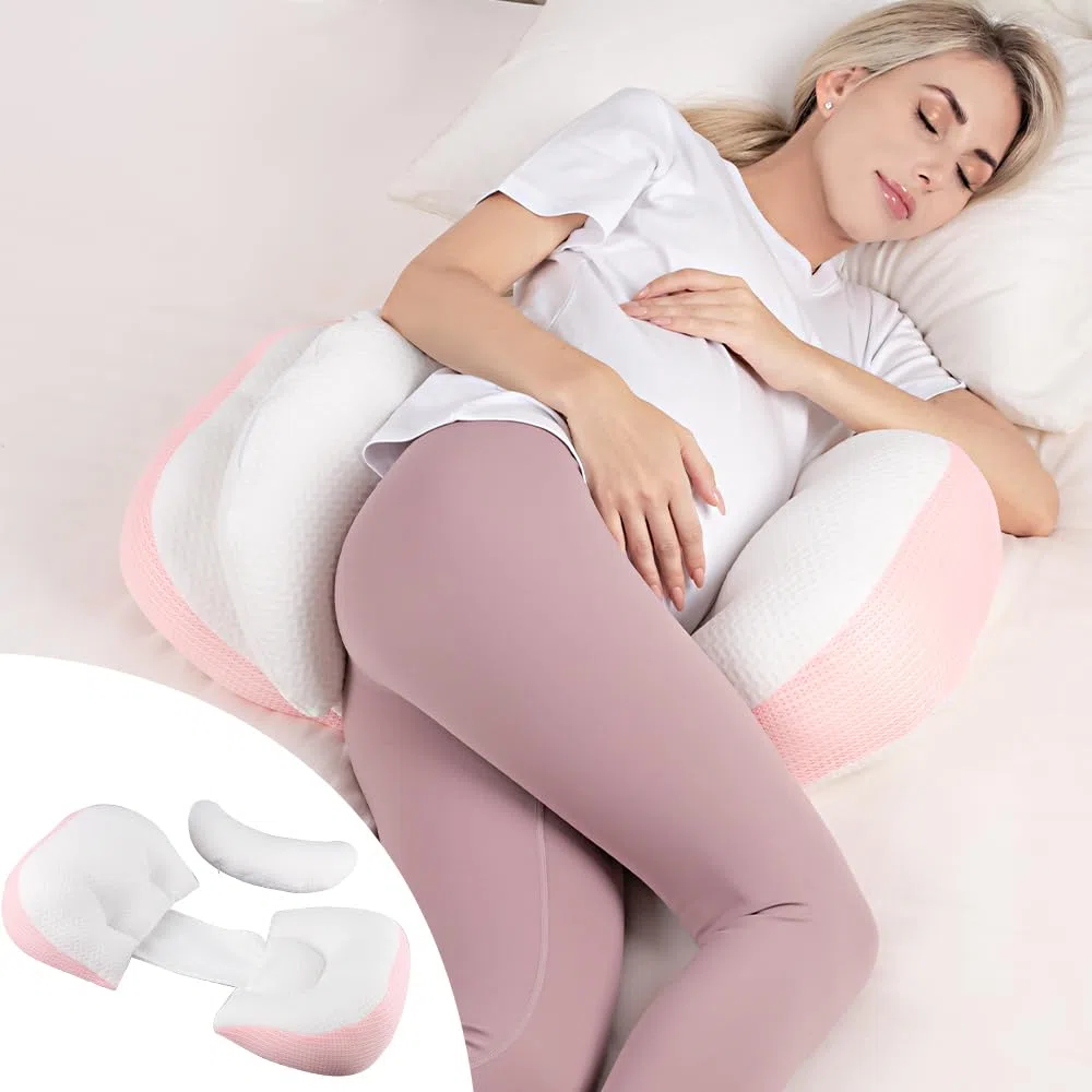Chilling Home Cuscino Gravidanza per Dormire, per chi Dorme sul Fianco, Cuscino Regolabile e Portatile, per Donne e chi Dorme sul Fianco con Fodera Traspirante (Rosa)