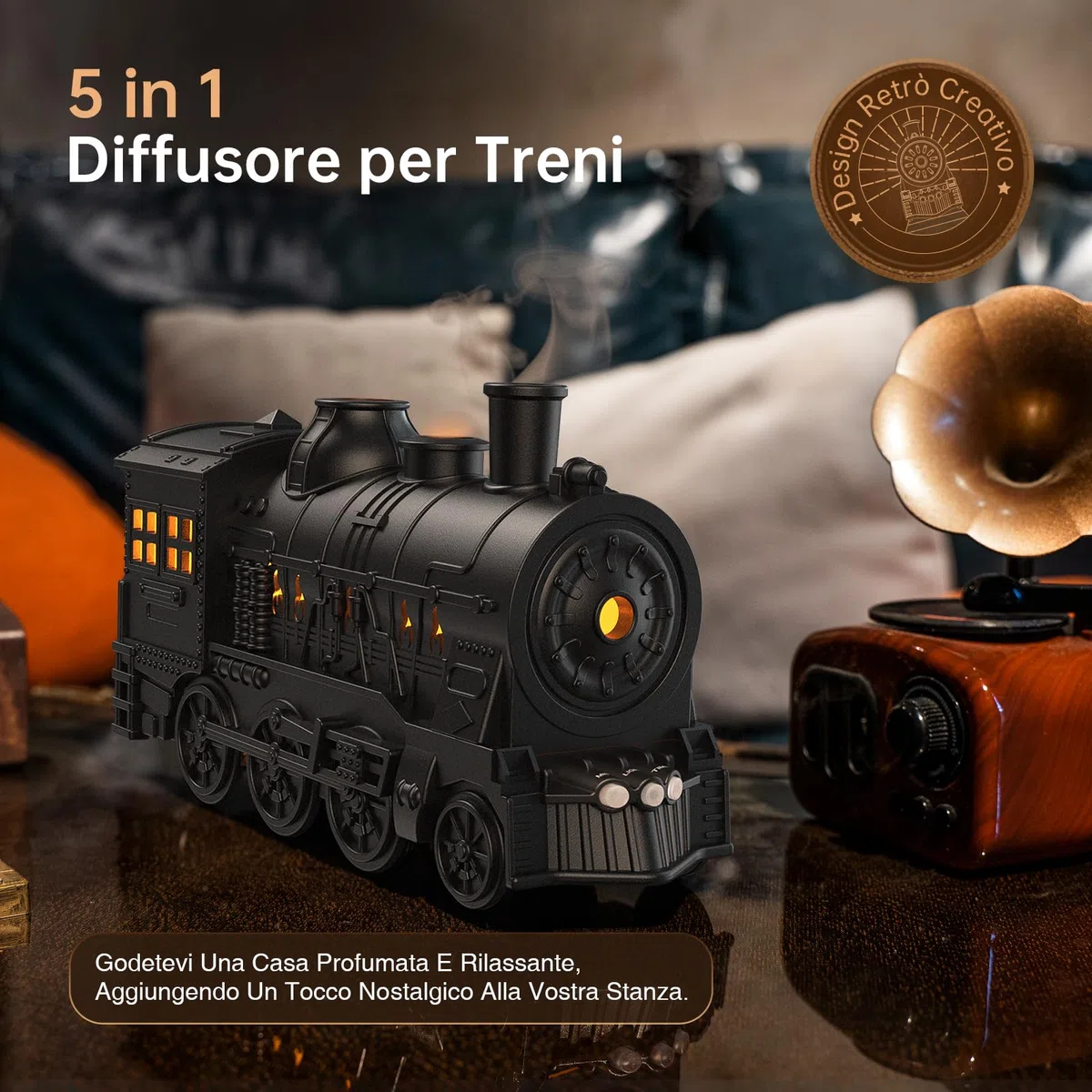 Jeebel Diffusore di Oli Essenziali 300 ml Fiamma Diffusore a Forma di Treno, Effetto Fiamma, Telecomando, Spina UE - Mini Umidificatore a Nebbia Fredda per Camera Letto e Ufficio Aromaterapia