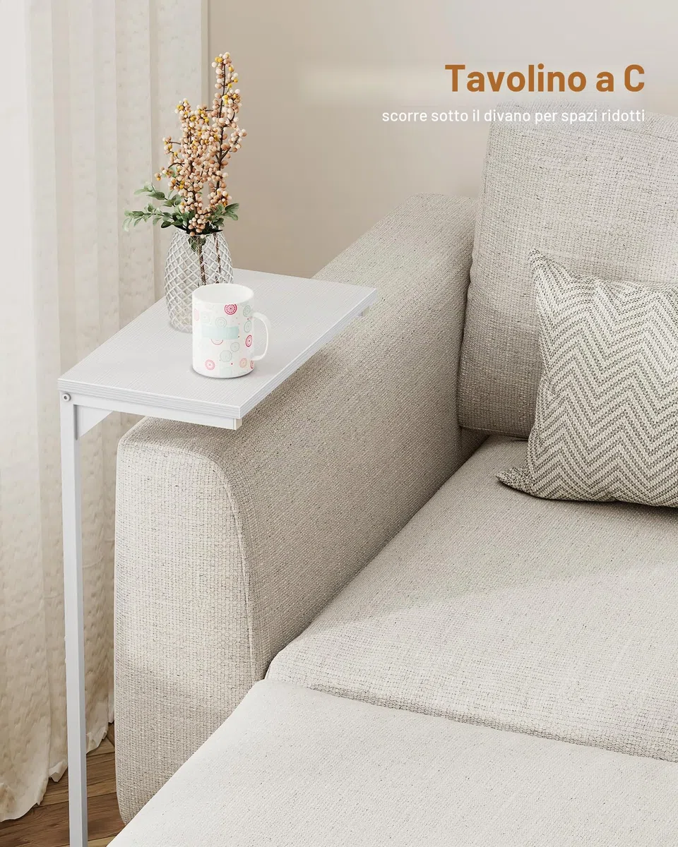 TUTOTAK Tavolino a Forma di C, Tavolo Piccolo da Finestra, Tavolo da Divano/Salotto Alto 73 cm, per Soggiorno, Camera da Letto, Bianco TB01BW071EU