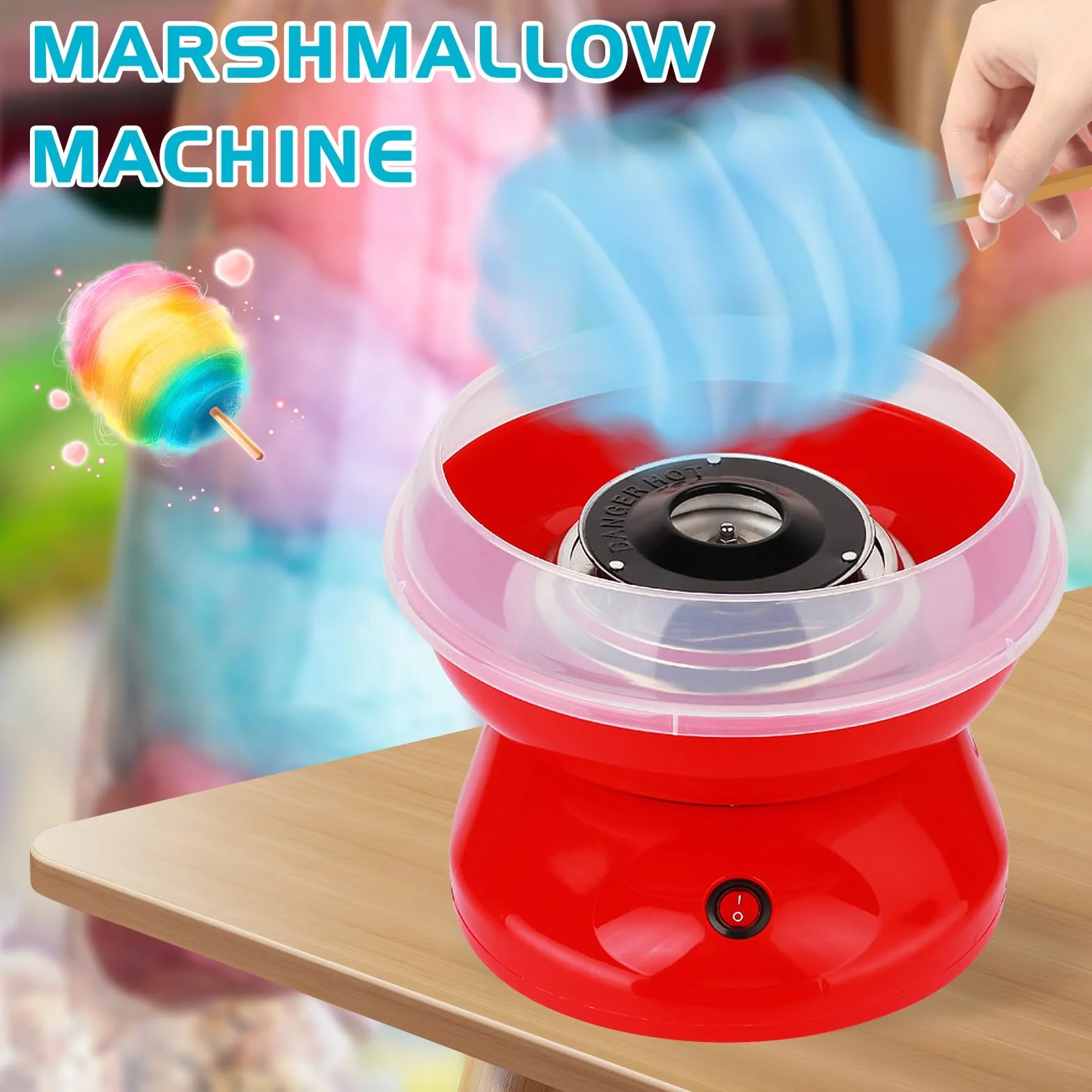 Macchina Zucchero Filato Bambini, Macchina per Zucchero Filato 450w Retrò con Cucchiaio Dosatore e 10 Bastoncini Facile da Usare e Pulire Cotton Candy Machine Ideale per Casa Feste e Compleanni Rosso