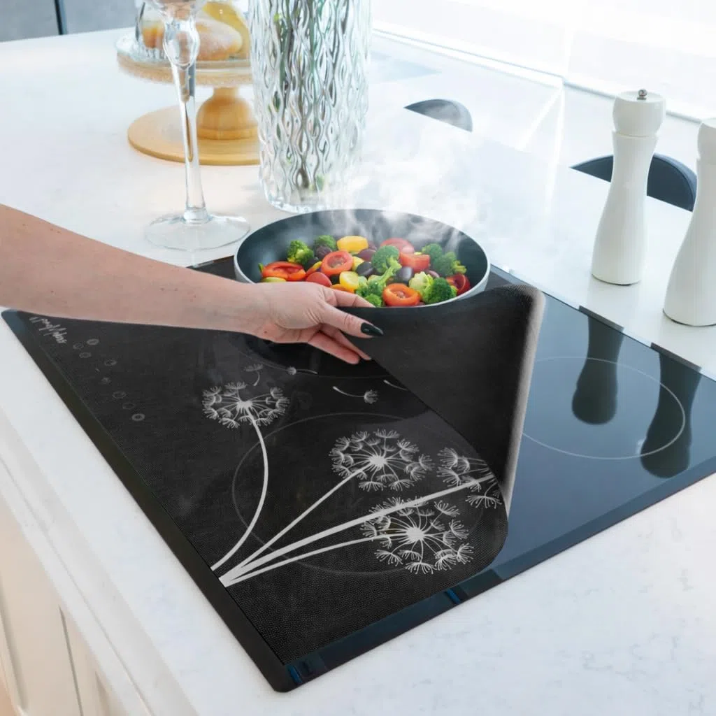 HomeMakers Tappetino protettivo traslucido per piano cottura a induzione, grande, 60 x 52 cm, in silicone resistente al calore, protezione per piano cottura a induzione, facile da pulire, copertura