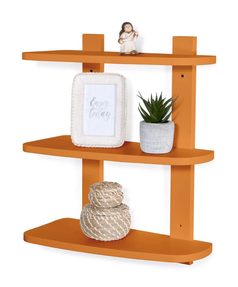 MODULARREDO | TR3, Mensola da Muro, Mensole Cameretta, Scaffale Pensile, 3 Ripiani, 48x58x21 cm, Arancione, Kit Tasselli Incluso - Made in Italy