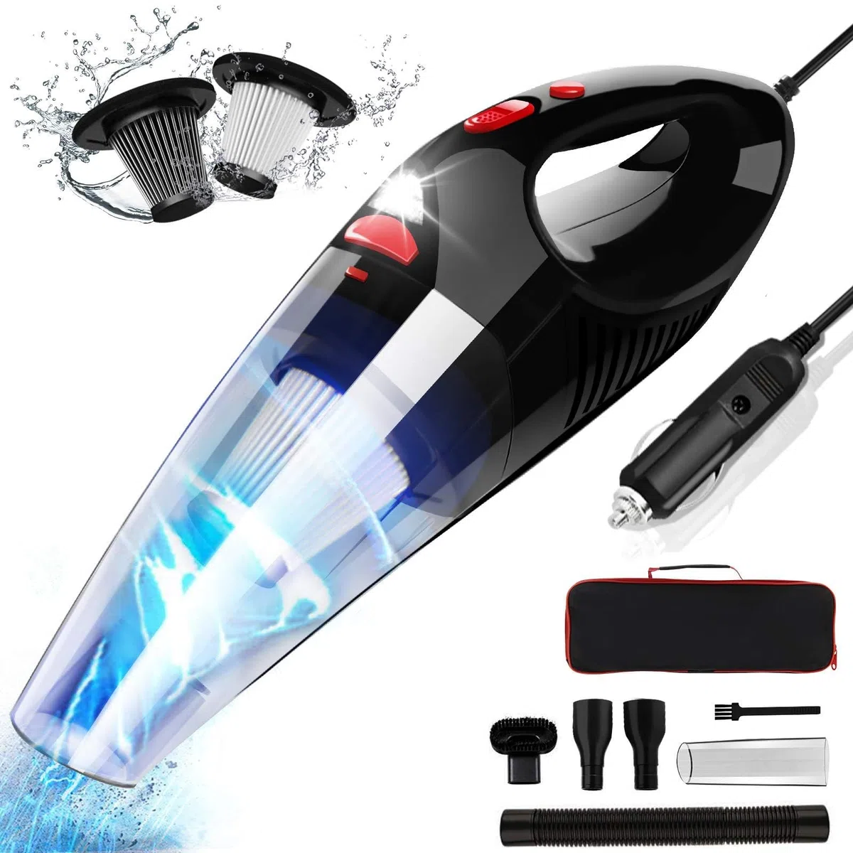 RIKIN Aspirapolvere per Auto 8500PA 120W Aspirabriciole Portatile 3 in 1 Aspirapolvere Potente con Luce LED a Mano Basso Rumore Aspirabriciole con Filtro HEPA in Acciaio Inossidabile Umido e Secco