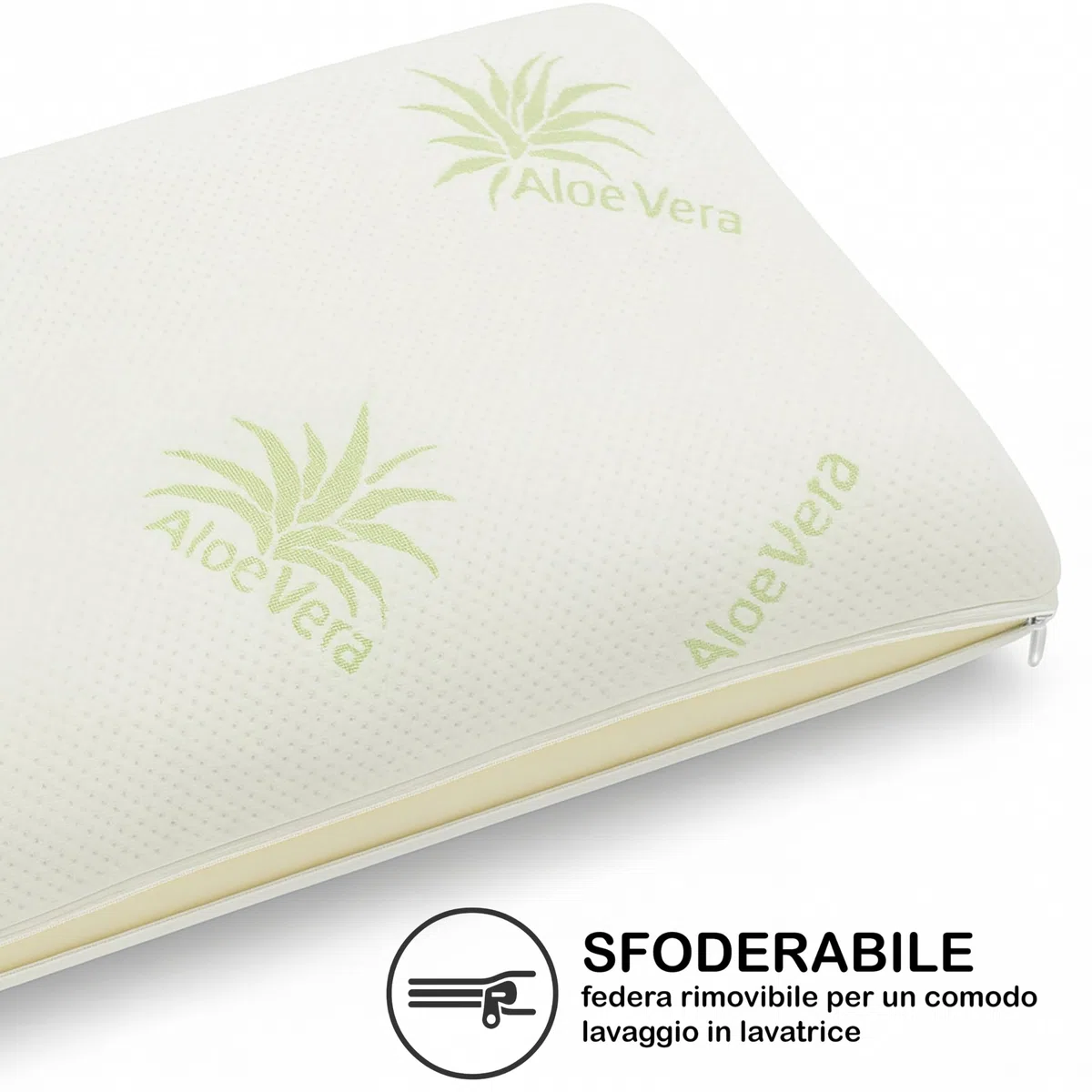 BCSHOP Cuscino Memory Foam Cervicale con Federa Aloe Vera - Guanciale Letto Ortopedico alto 13 cm - Cuscino Anatomico per Dormire Made in Italy Antibatterico Certificato Oeko Tex