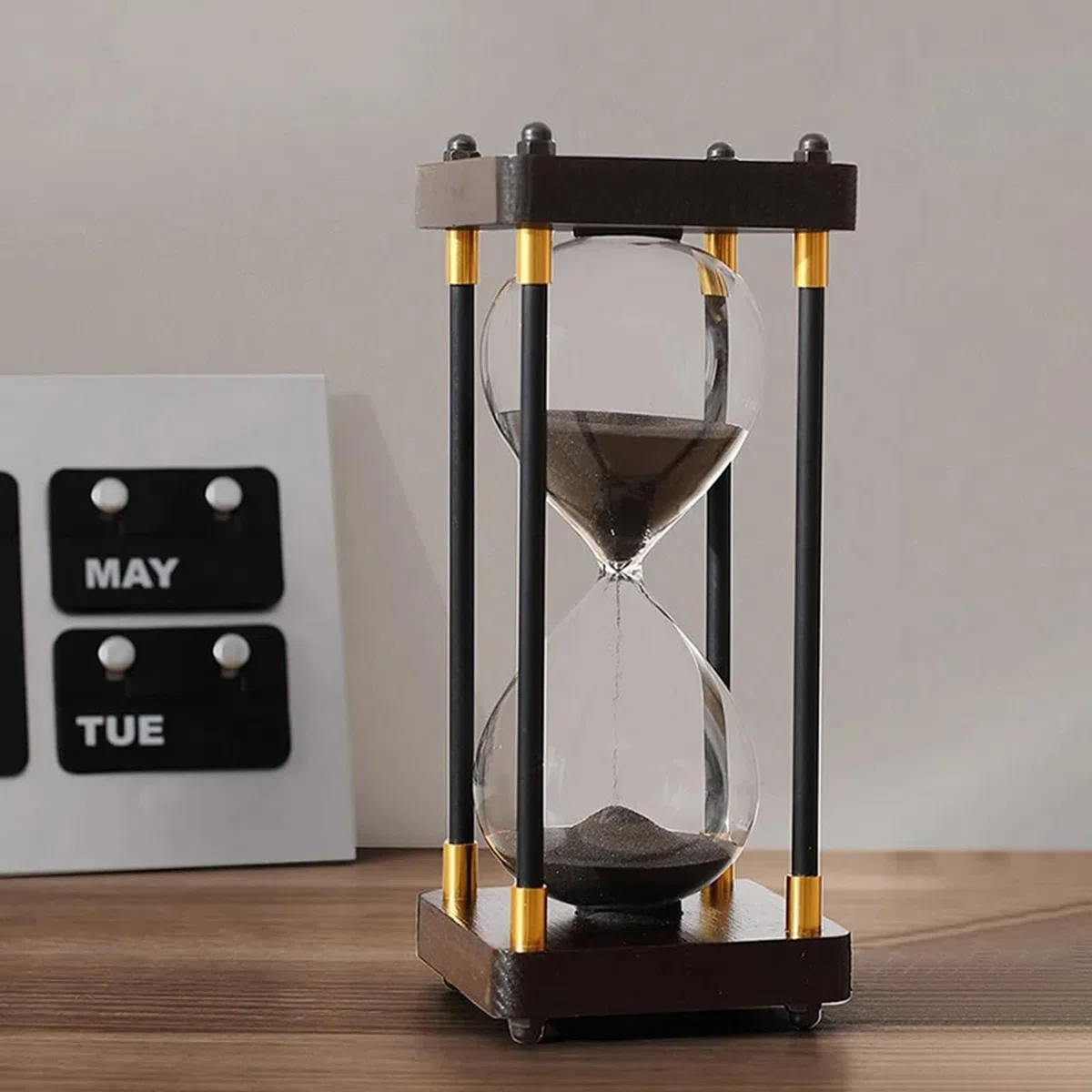 Clessidra Grande 60 Minuti in Legno Arcobaleno - Vetro Decorazione Regalo per Casa, Scrivania, Ufficio, Matrimonio (Nero)