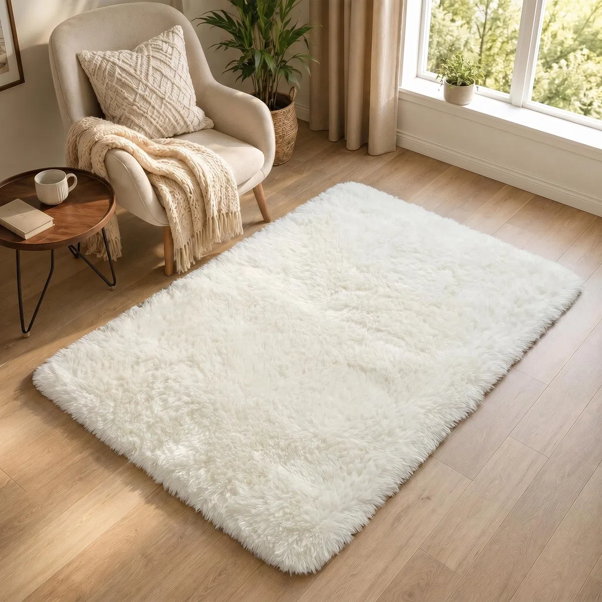 BEIMO Tappeto morbido e soffice shaggy, 120 x 170 cm, in finta pelliccia, non perde pelo, colore: bianco