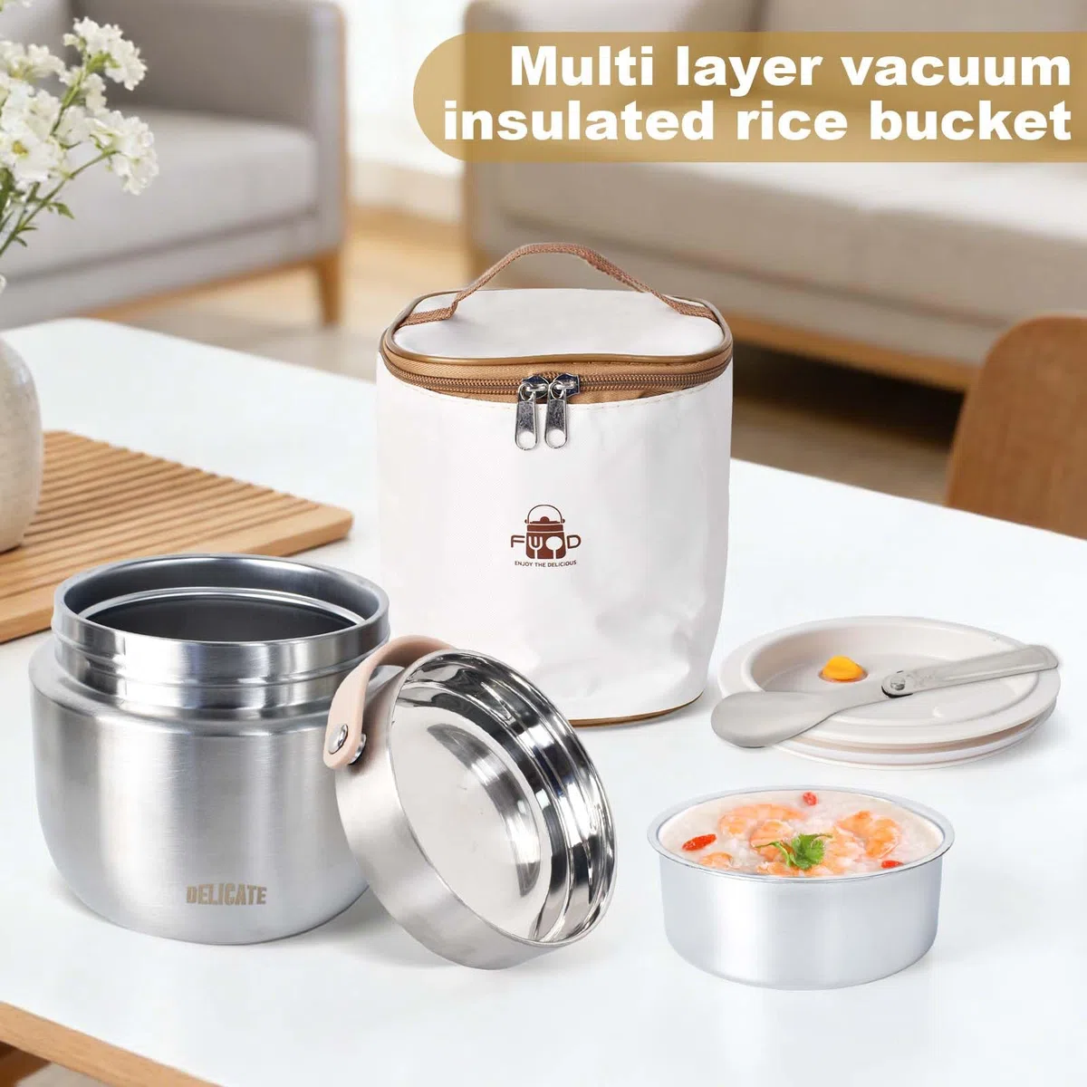 Thermos per Alimenti 1200 ml Contenitore Termico per Alimenti con Cucchiaio e Borsa Termica, Contenitore per Caldi con Maniglia, per Zuppa, Porridge, Riso, Frutta