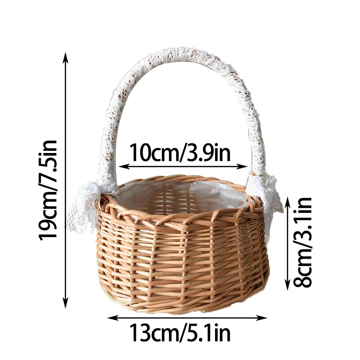 2 Pezzi Cestini Vimini con Manico in Rattan, Cesto da Matrimonio in Paglia, Cesto di Fiori per Bambini