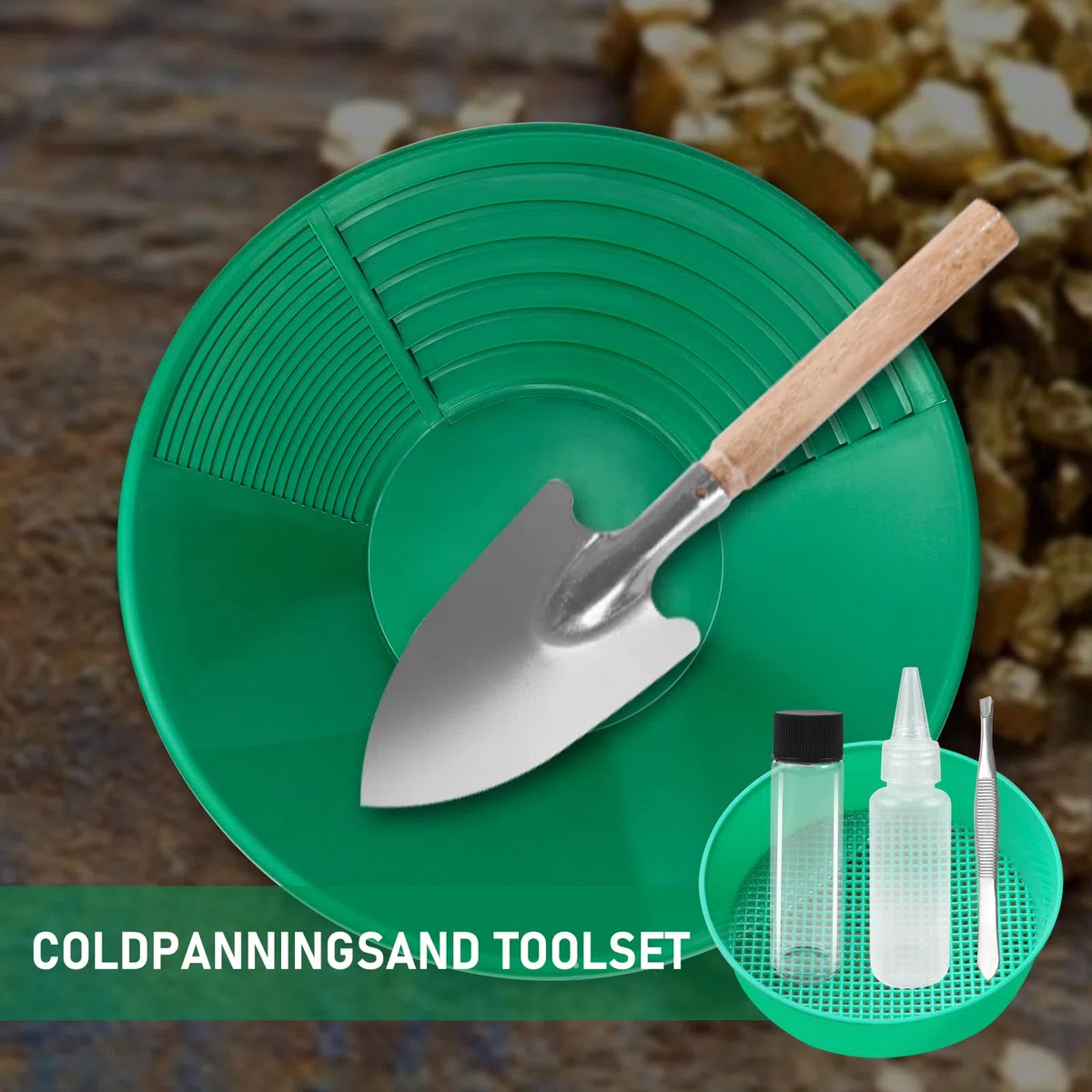 YSOOUA Gold Pan Kit Setaccio per Oro Bacino per la Ricerca dell'oro Gold Pan Kit Classificatore d'oro Ricerca Oro Pans Setaccio Accessori per sabbia oro miniere lavaggio manuale oro panning (Verde)