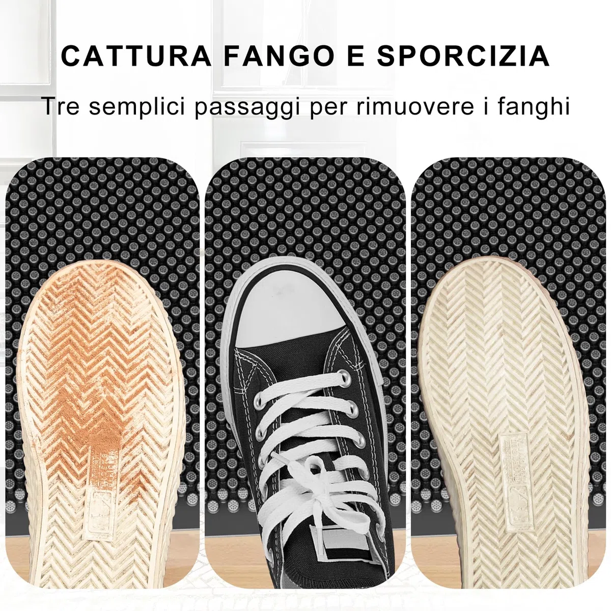 Fowooyeen Zerbino Ingresso, Tappeto Lavabile, Tappetino Entrata Asciugapassi Antiscivolo per Interni ed Esterni, Casa e Ufficio, Silicone Resistente - 43x76 cm, Nero