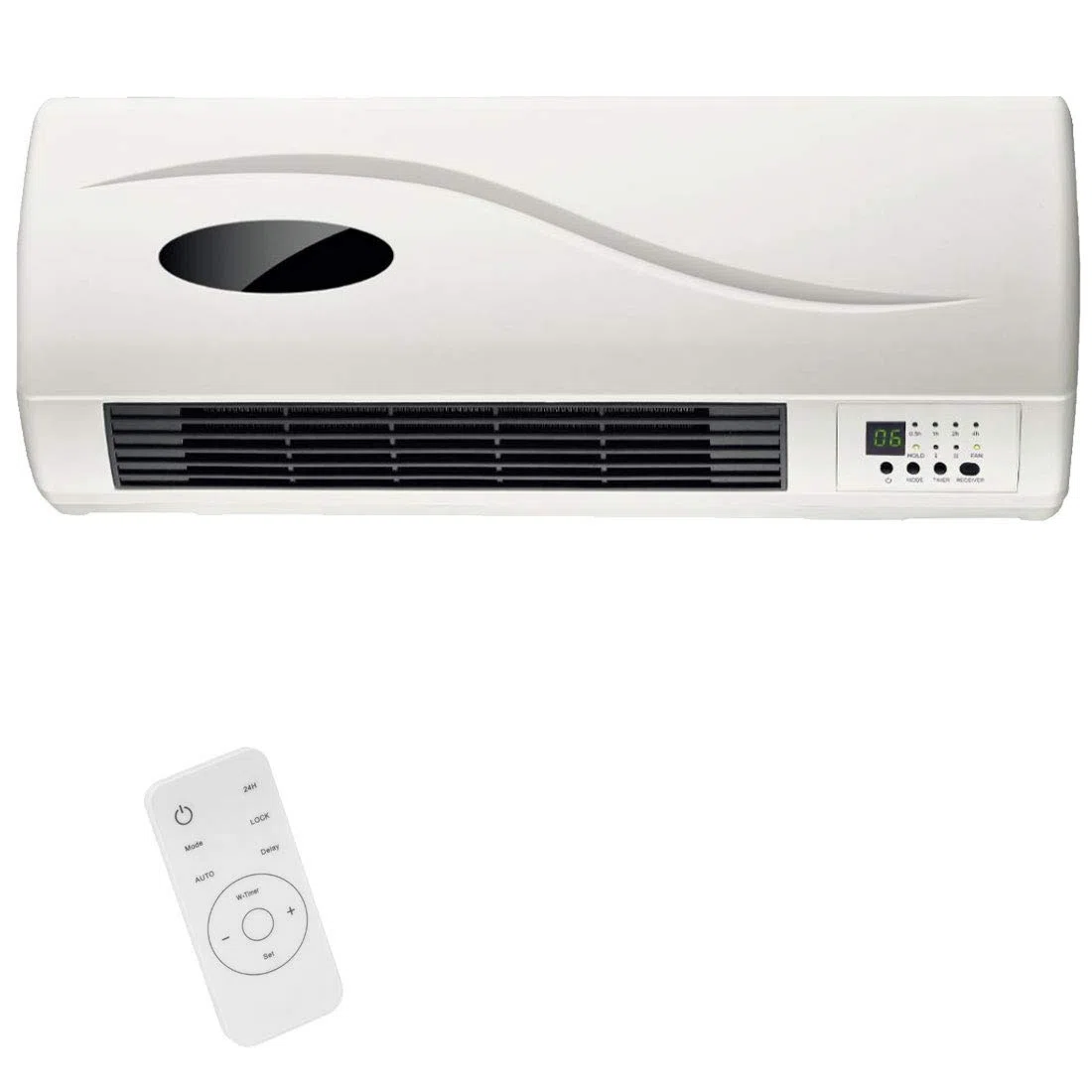 Termoventilatore Ceramico Elettrico a parete Montaggio a muro con Telecomando 2 Livelli di Potenza Selezionabili 1000W / 2000W, Display LED e Funzione Timer 24H e Funzione Ventilatore,Bianco