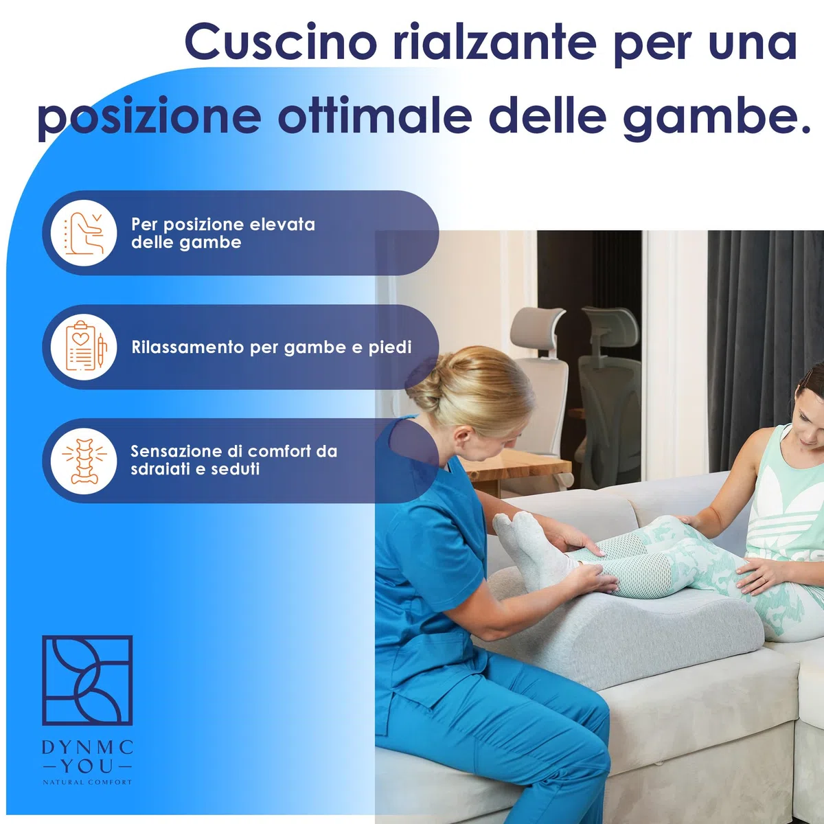 DYNMC you Cuscino Gambe per gambe pesanti stanche & recupero post-operatorio – Cuscino Venoso Elevazione gambe gonfie & supporto ginocchio – Cuscino Letto Divano – OEKO-TEX – Taglie dalla S alla XL