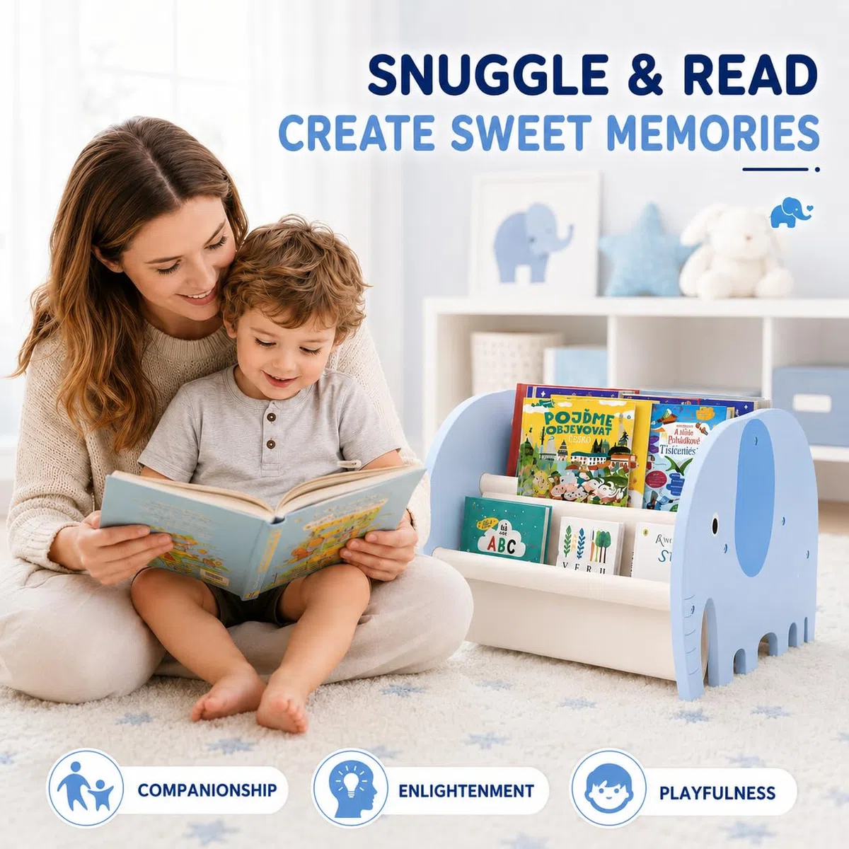 Libreria per bambini in legno, Libreria Montessori per Bambini, Scaffale Porta Libri Doppia Faccia con Tasche in Tela, Stile Montessori Portatile con Maniglia, Mobiletto Porta Libri per Cameretta