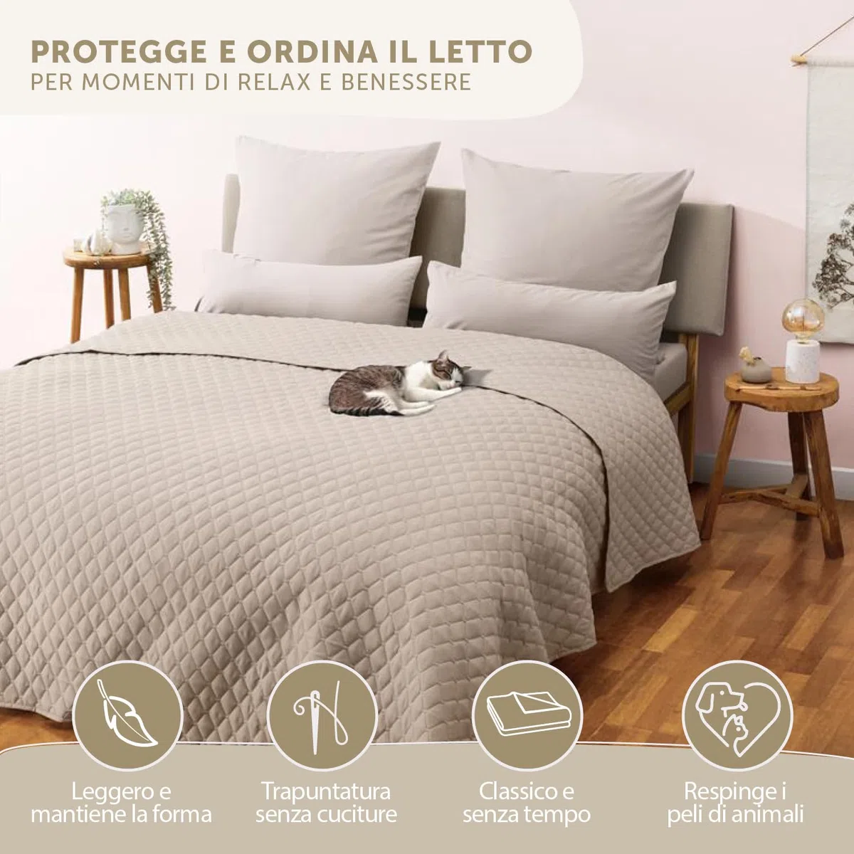 Blumtal Copriletto Trapuntato 240x260 cm - Certificato OEKO-TEX - Trapuntino Leggero per Letti di 200x200 - Mezza Stagione - Beige