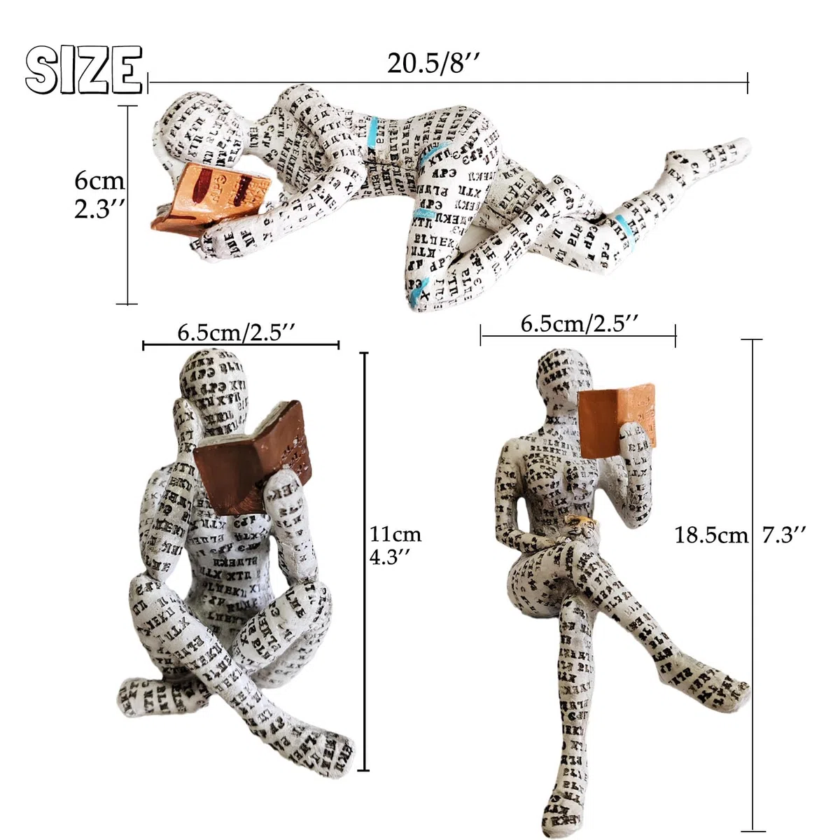 3Pcs Statua Della Figura di Lettura,Statue Decorative, Figure Decorative, Statuette Decorative Casa, Soggiorno Decorativo Moderno da Appoggiare, Scultura Astratta in Poliresina, Idea Regalo