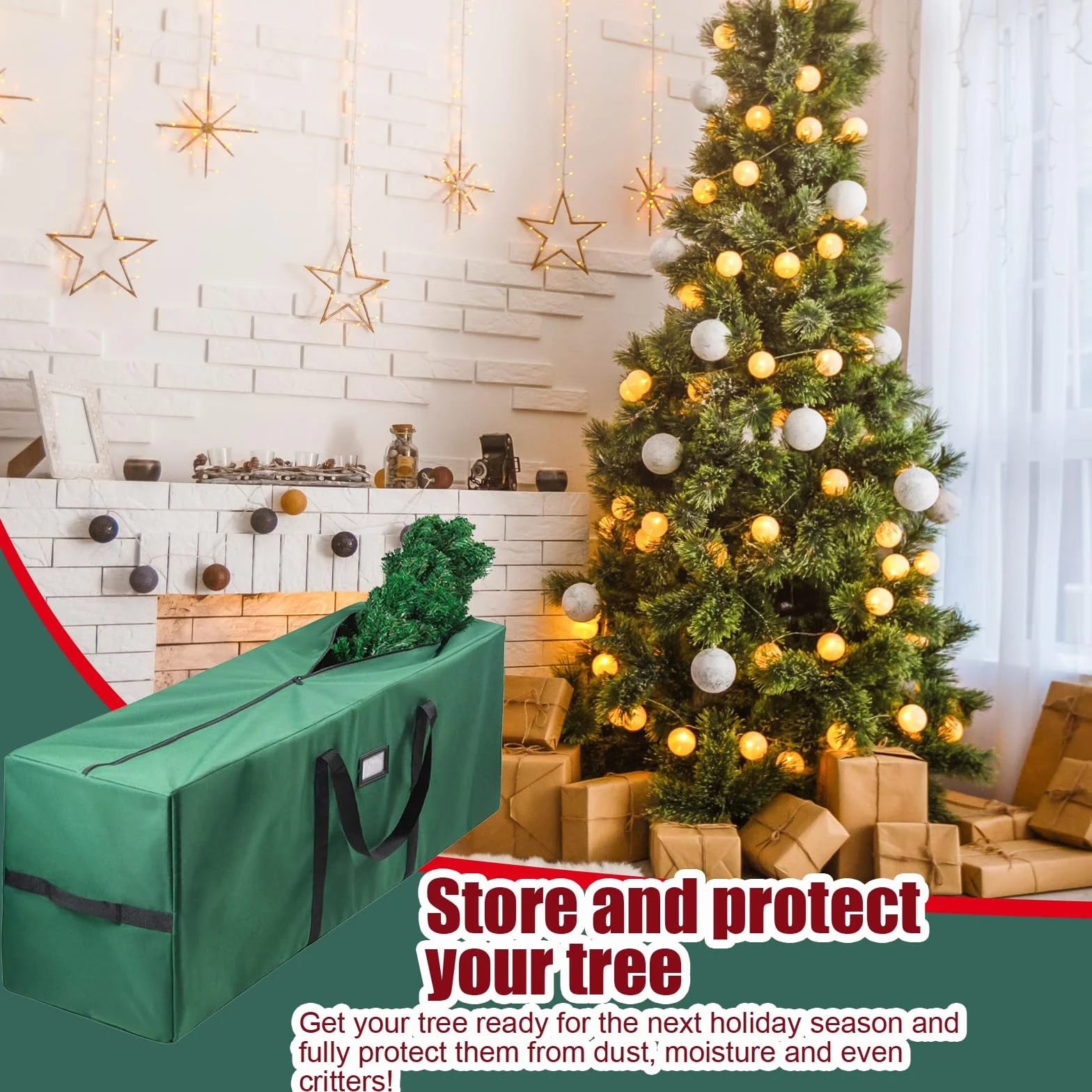 Borsa per Albero Natale, Impermeabile Oxford 600D Borsa per Conservazione di Alberi Natale Artificiali,135x40x50cm, Sacco Porta Albero Natale con Slot Schede, Portaoggetti Custodia Albero (Verde, B)