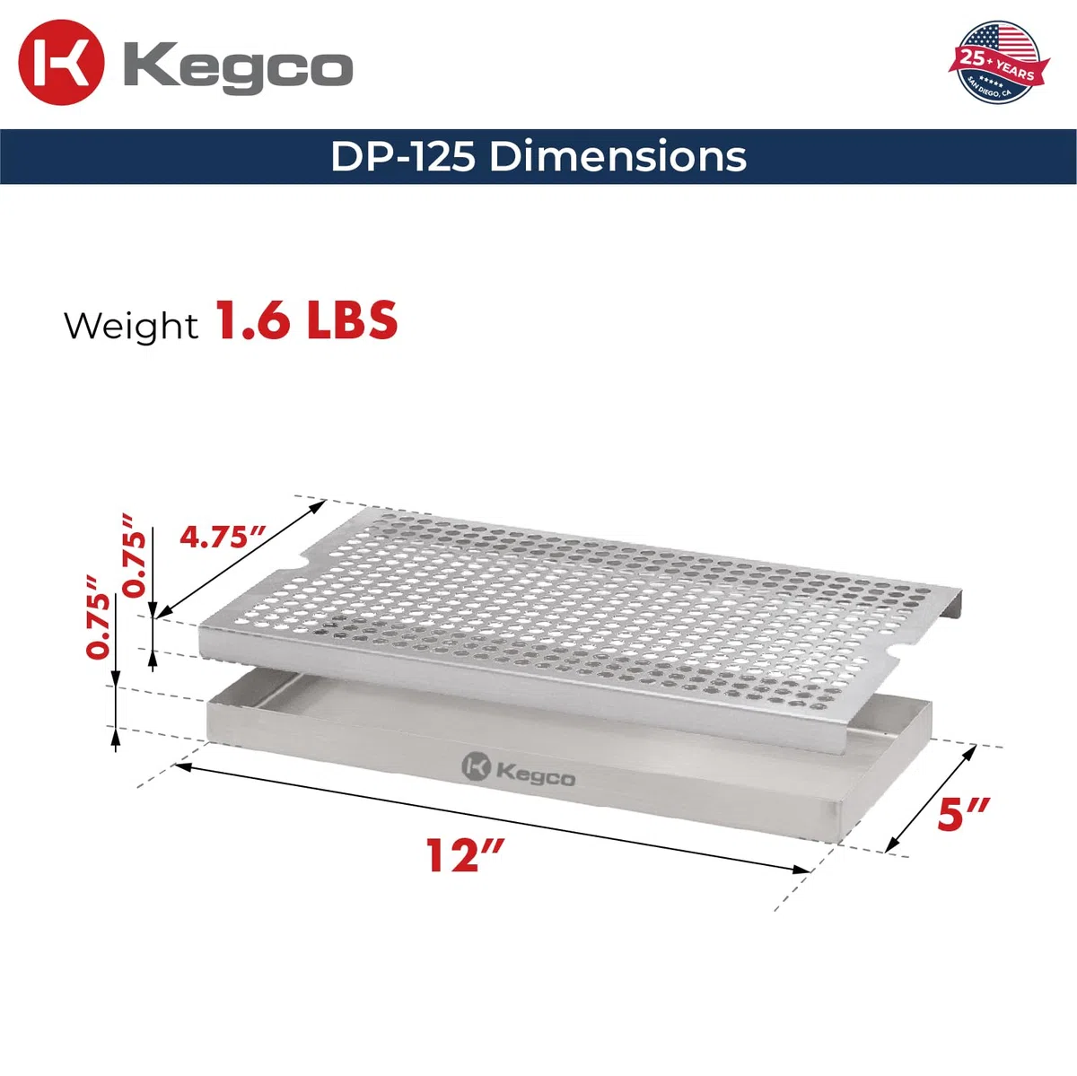 Kegco KC DP-125 - Vassoio antigoccia, in acciaio inox