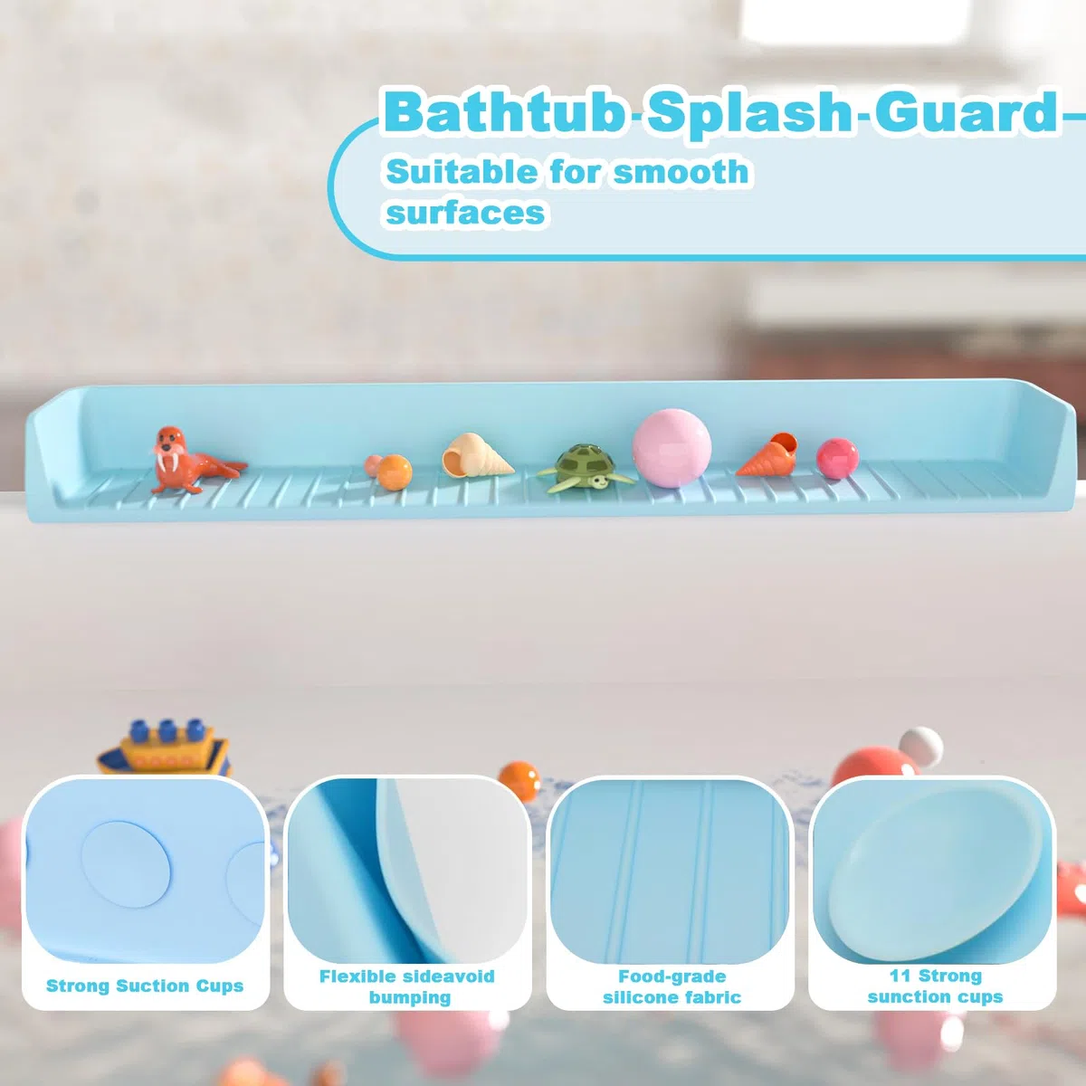 Paraspruzzi per Vasca Da Bagno per Bambini, In Silicone, Paraspruzzi Più Lungo, Supporto per Giocattoli per Vasca Da Bagno Impedisce Fuoriuscite d'Acqua In Bagno