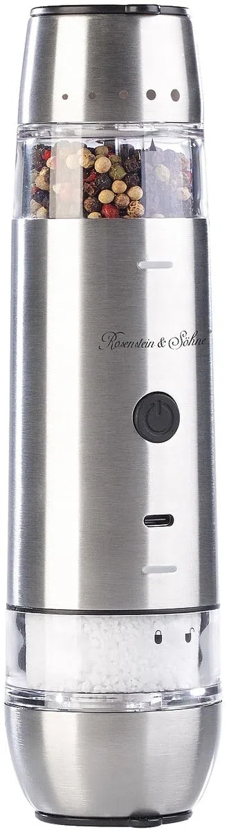 Rosenstein & Söhne macinapepe: Macina spezie 2in1 a batteria, 2 macinini in ceramica, 2 contenitori per spezie (macinapepe elettrico, con LED, barbecue)