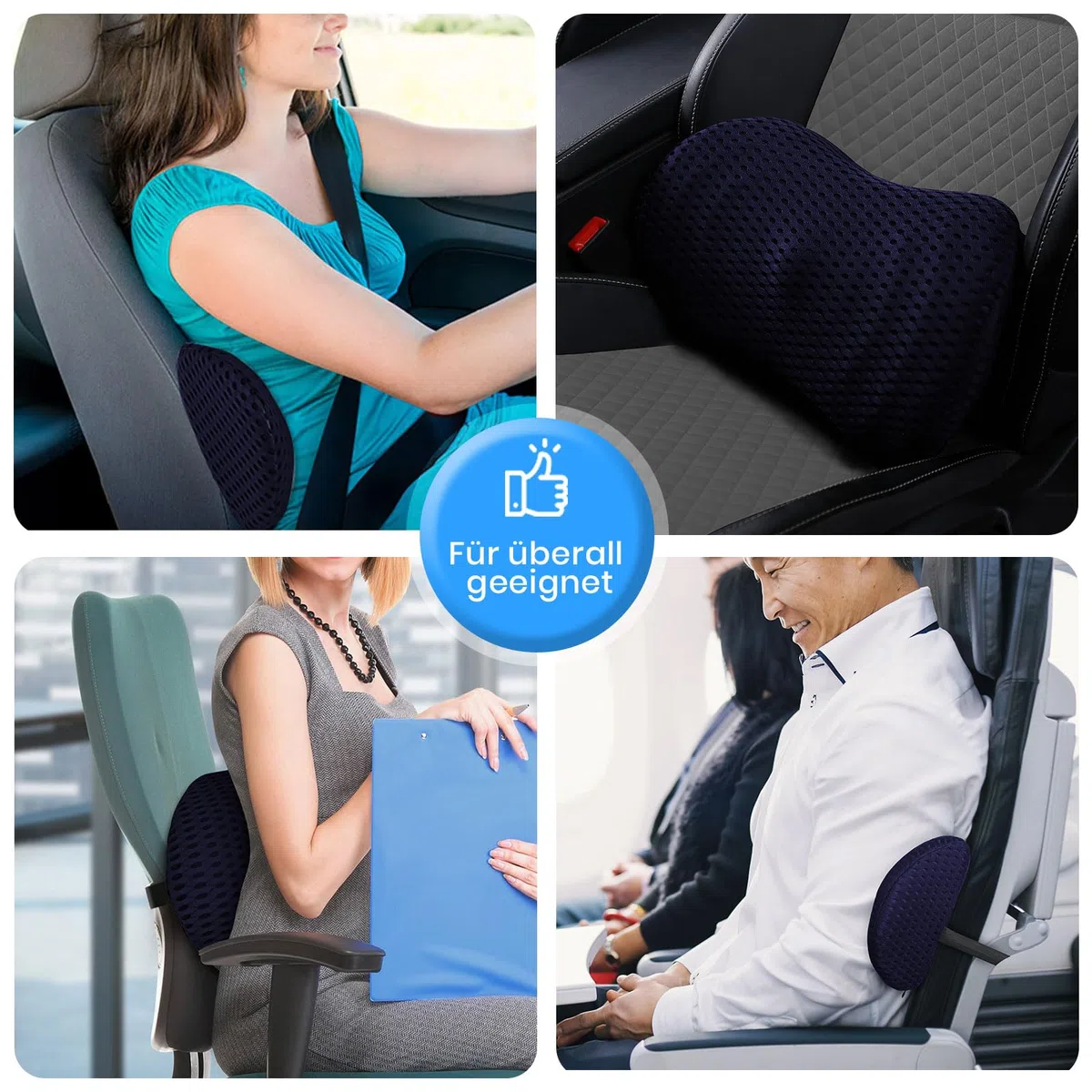 Cuscino Lombare per Auto,Cuscino Posteriore in Memory Foam per Seggiolino,Cuscino di Supporto Lombare Regolabile,Ridurre La Pressione Lombare per la Casa,Ufficio,Auto (Blu navy)