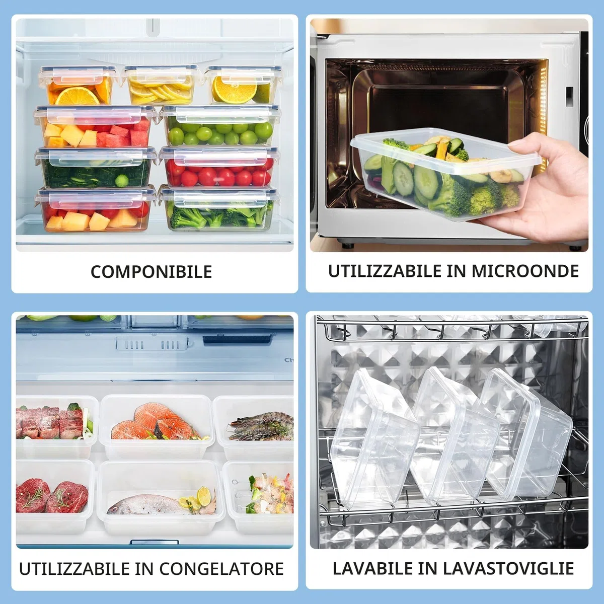 12 Contenitori Ermetici per Alimenti, 6 x1 L + 6 x 500mL, Senza BPA, 100& Ermetica, Portatile