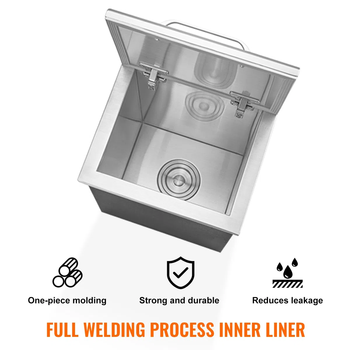 VEVOR Contenitore per Ghiaccio da Incasso 28,52 L 355x305x461 mm, Contenitore per Ghiaccio Coibentato in Acciaio Inox, con Coperchio incernierato, Tubo Flessibile, per Bevande Birre Fredde, Cottura