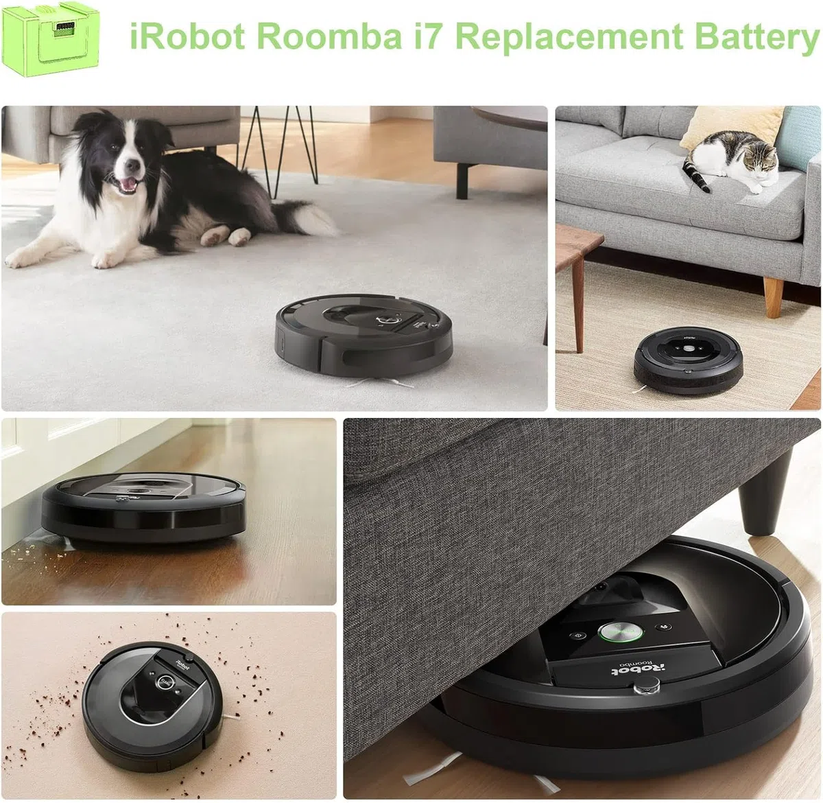 4000mah Lithium-Ionen Batteria per i Robot Roomba e und i Serie i7/i7+ i4/i4+ i3/i3+ e5 e6 i7158 i7550 i755020 7150 7550 Staubsauger Grün 14.4V