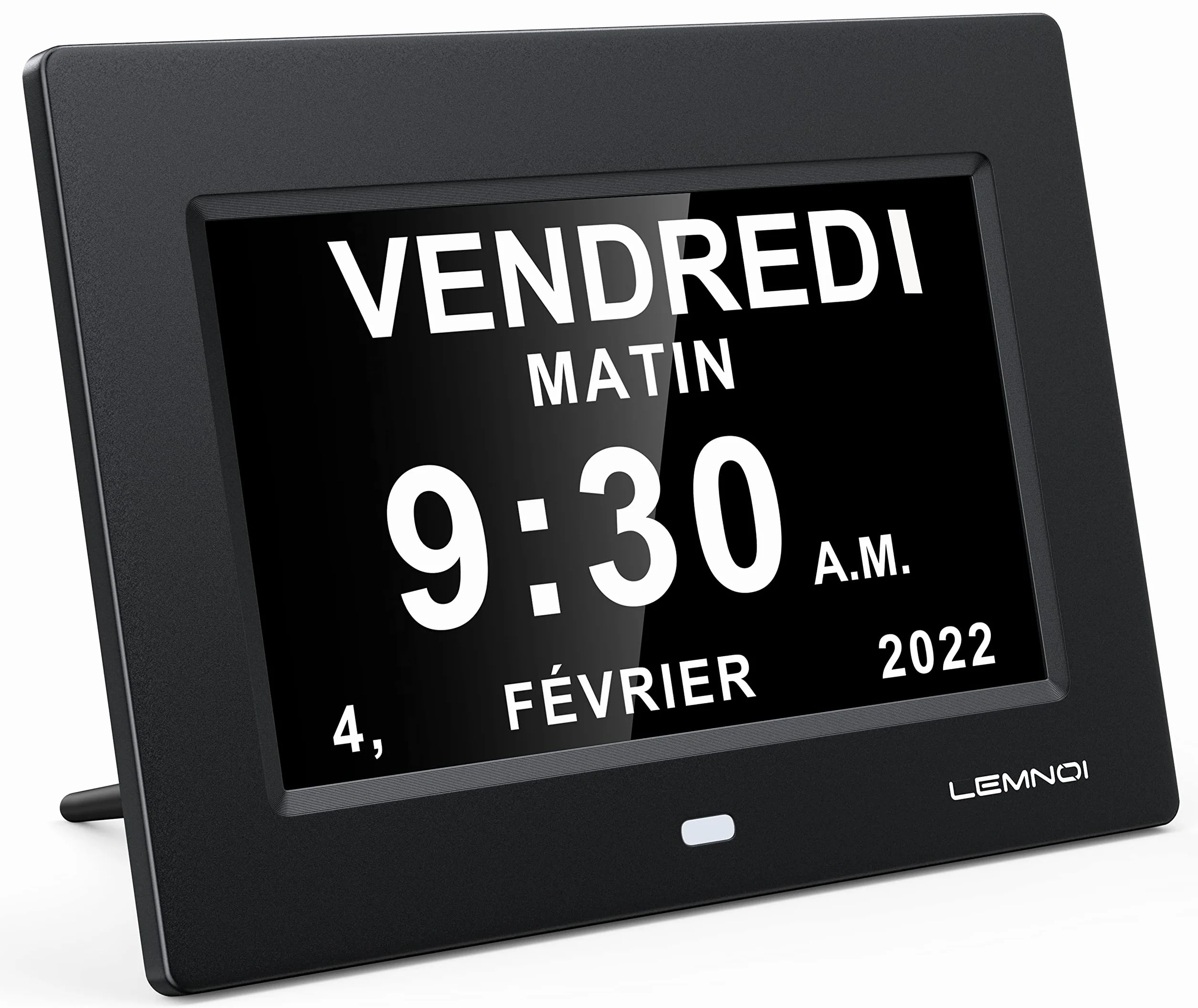 LEMNOI Orologio digitale da 7" pollici, con data, giorno e ora, orologio non dimmerato, 8 lingue, HD, visualizzazione promemoria per persone anziane e bambini
