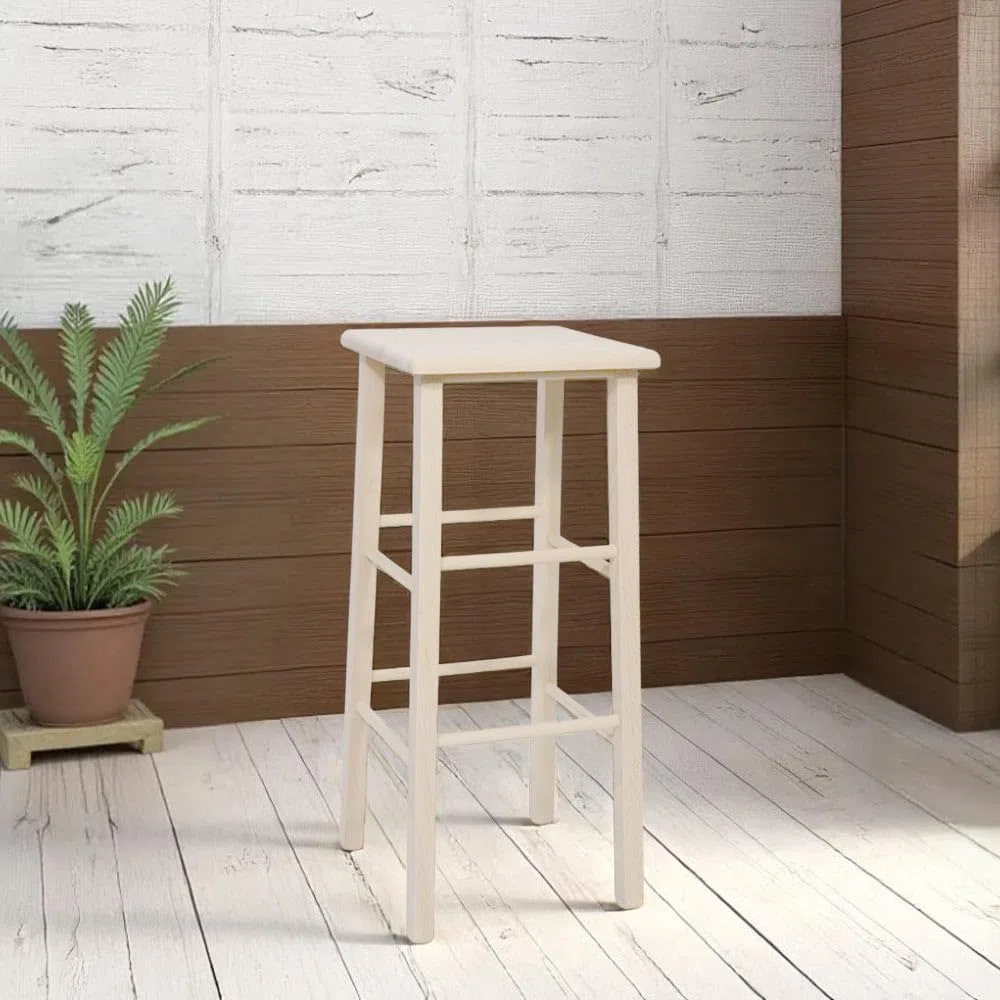 Sgabello Alto 73 cm in Legno Massello di Faggio Grezzo da Verniciare e Dipingere, Seduta Quadrata 31x31 cm — Pub, Pizzeria, Ristorante, Bar, Cucina — Già Montato — Made in Italy —